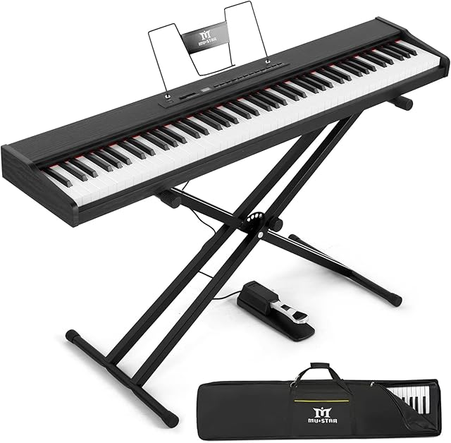 MUSTAR Digital Piano 88 Weighted Keys with Stand Touch Sensitivity, Full Size 88 Key Piano Keyboard Weighted for Birthday Holiday Gifts, Bluetooth Connection, Portable Case, Sustain Pedal, Black