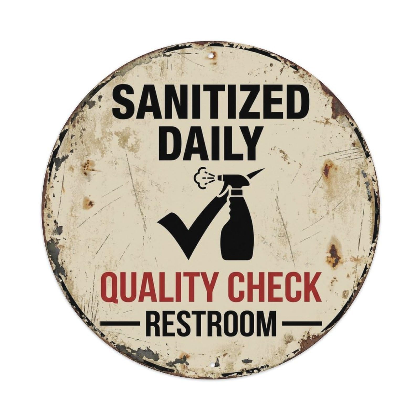 Metal Tin Sign Sanitized Daily Quality Check Restroom Warning Sign