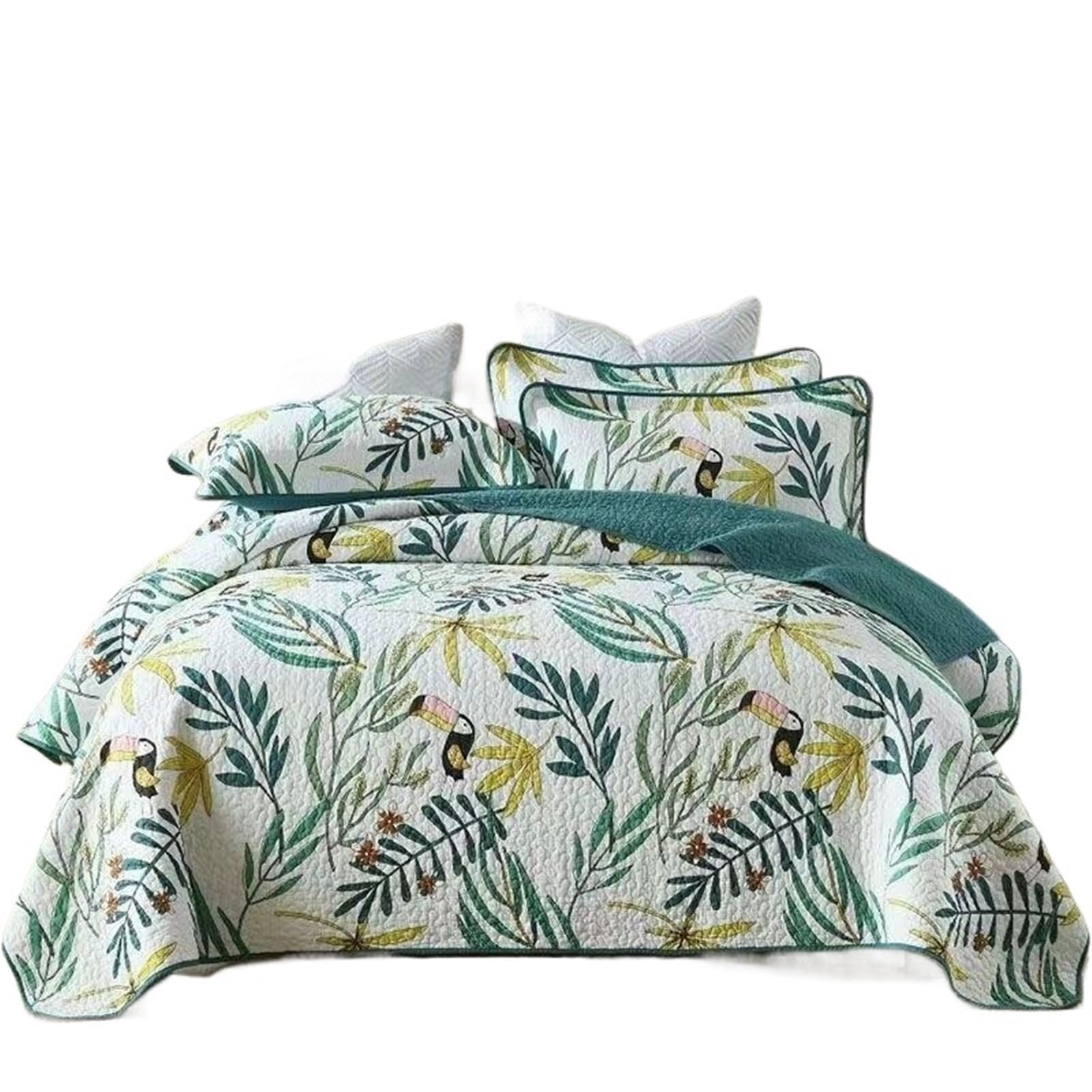 DAJGRHE Bedspread Cotton Quilted Bed Cover Queen Size Retro Bedding Set Coverlet Blanket Pillowcases(Yellow,230x250cm 3pcs)