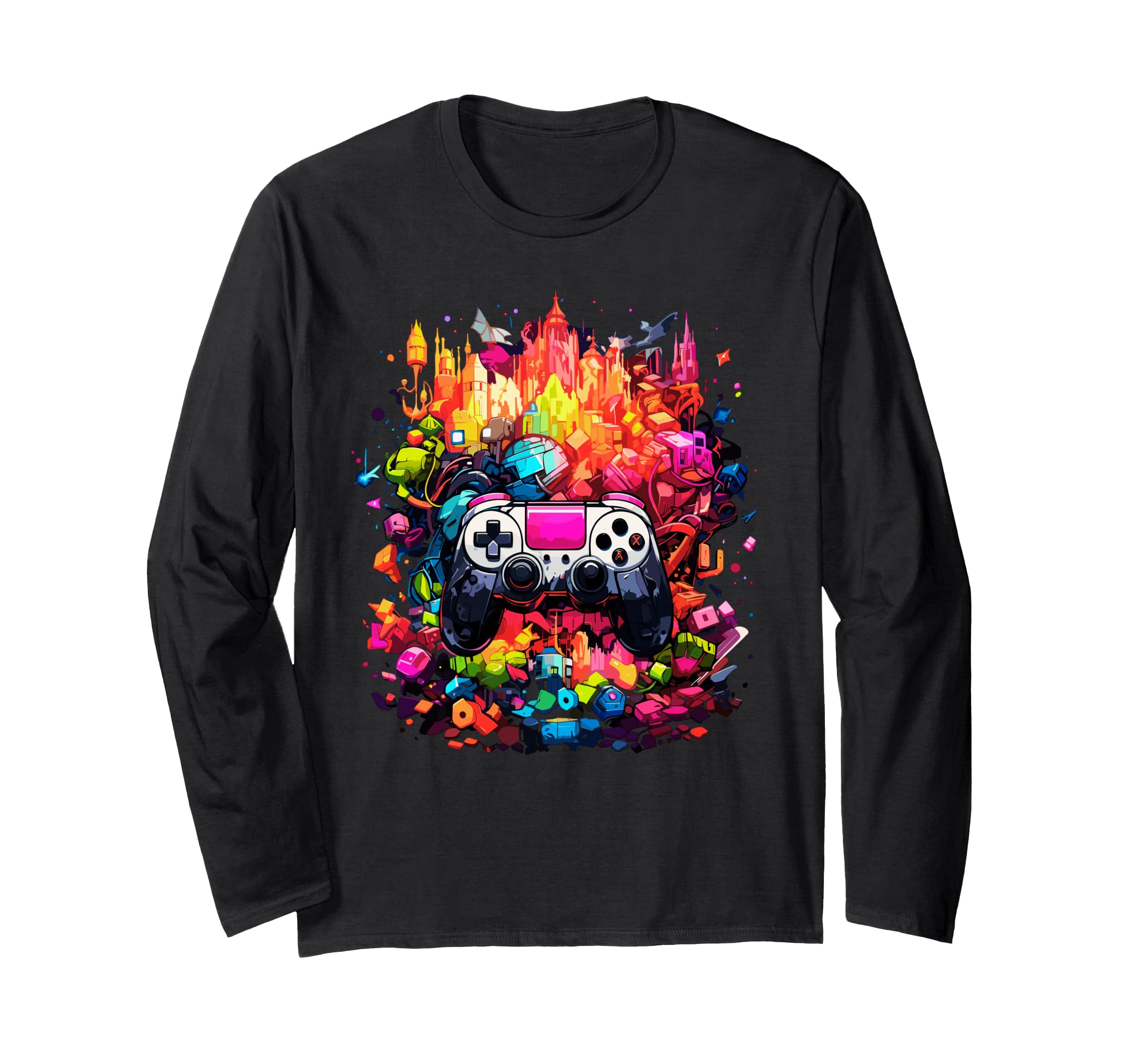 Colorful Video Game Controller Tie Dye Cool Gamer Gaming Tee Long Sleeve T-Shirt