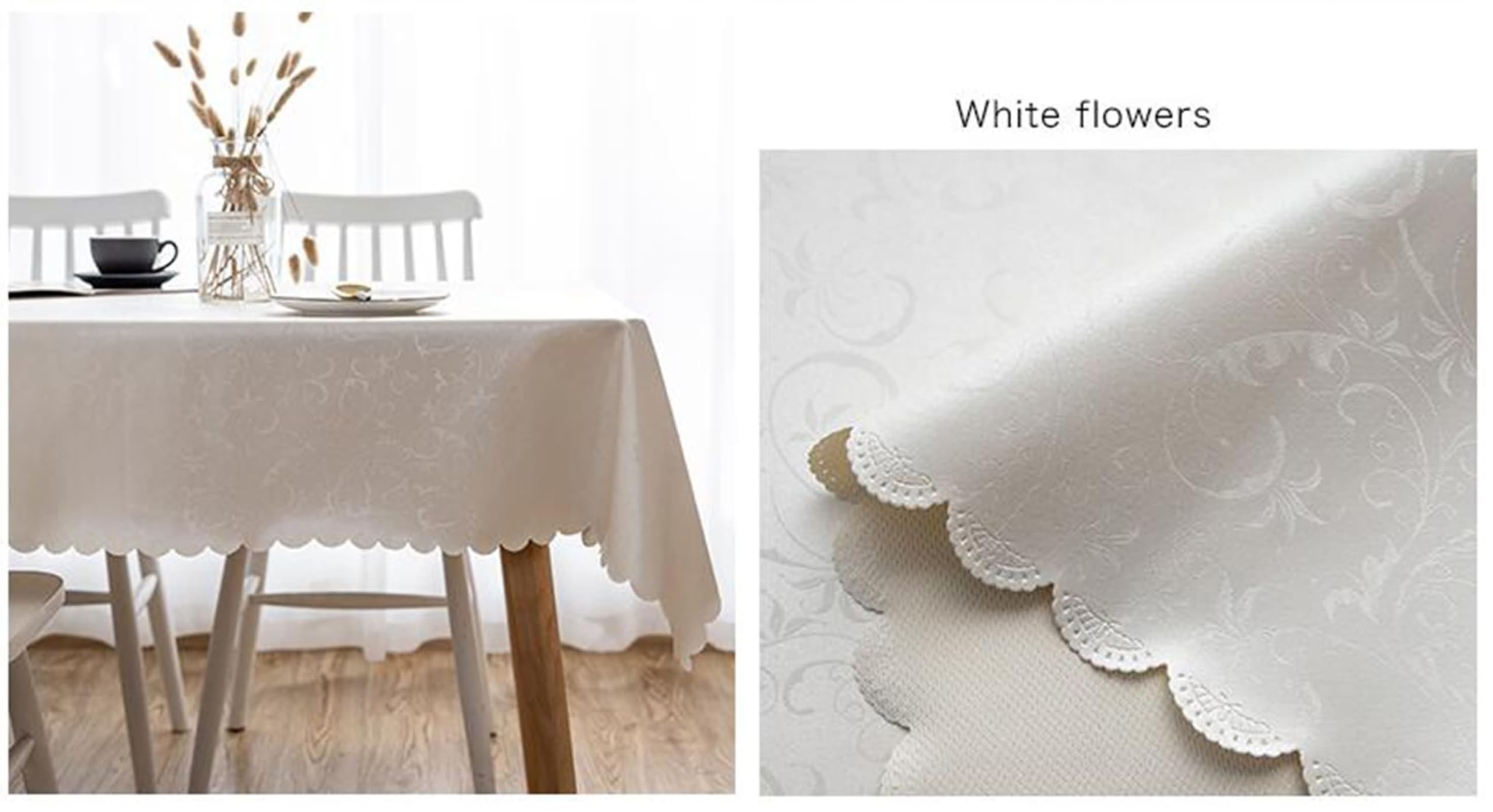 Mantel Antimanchas Rectangular Blanco Exterior, Patrón de Hojas, de PVC Impermeable, 140 x 220 cm, Mantel para Mesa de Centro