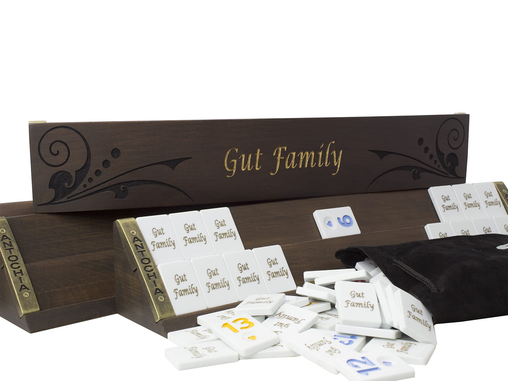 Custom Wooden Rummy Set With Personalized Engraving - Straight Racks & Tiles