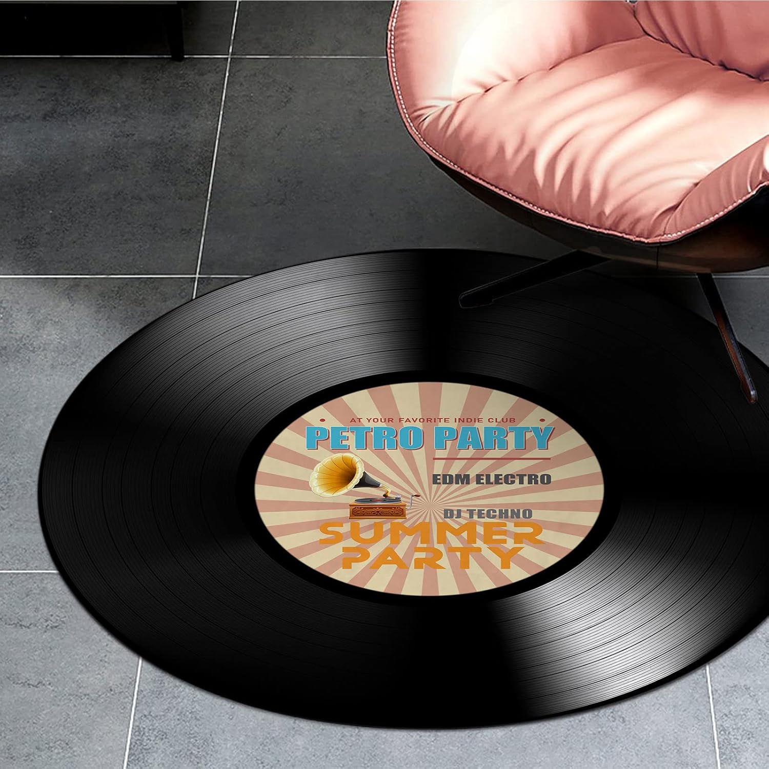 YEAHSPACE Record Rug Round 40 inch Retro Music Rug Playroom Living Room Bedroom Decor-Retro Music Vinyl Record CD Black