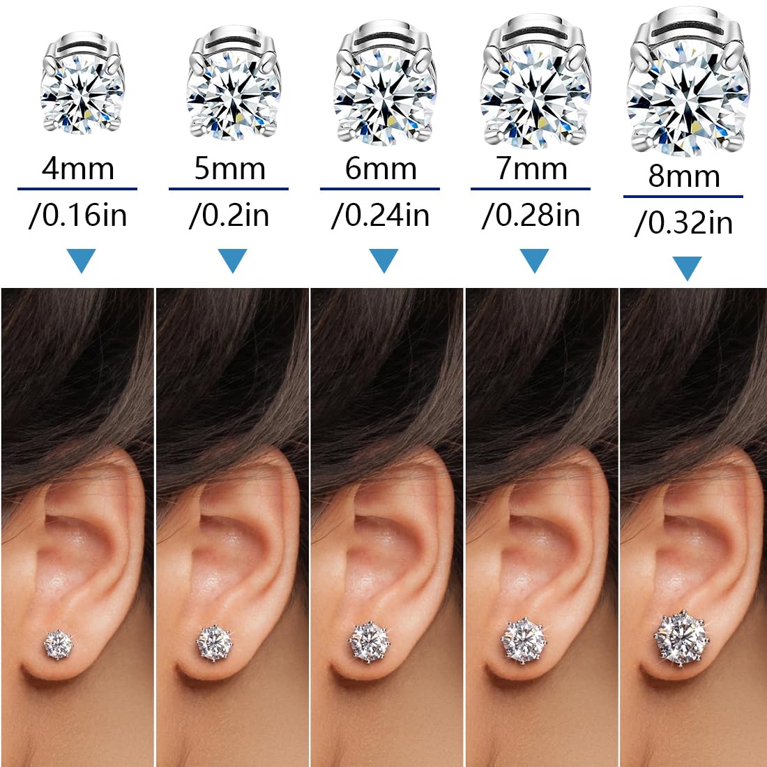5 Paia Orecchini Magnetici,Orecchini Magnetici Uomo Donna,Clip Auricolari Finti Uomo,Orecchino Magnetico In Acciaio Inossidabile Non-Piercing Calamita Finti Orecchino Set 4/5/6/7/8mm