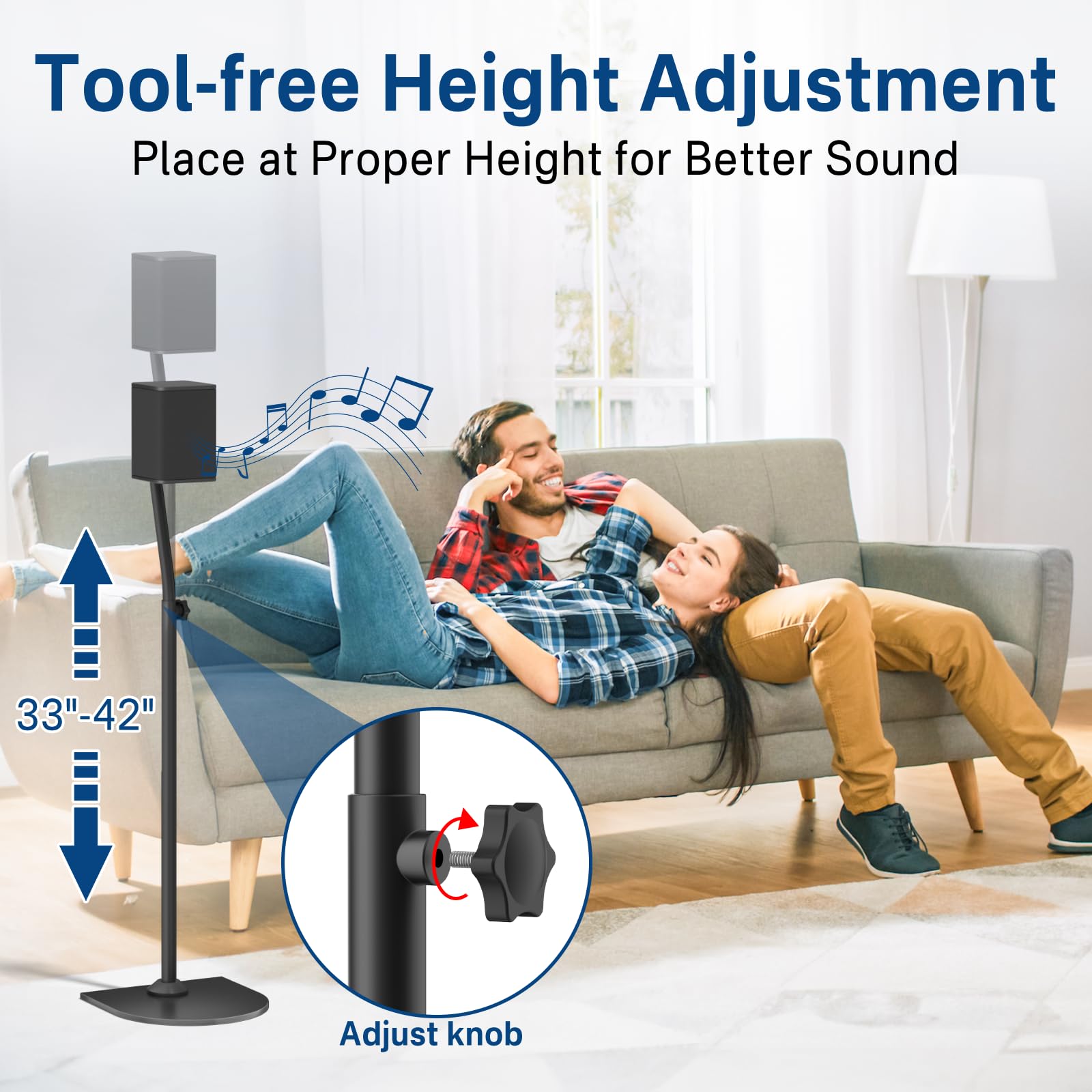 notiela Lautsprecherständer für LG Surround Sound, höhenverstellbar, ausziehbar von 83,8 cm bis 106,7 cm, mit Wandhalterung, aus Stahl, Schwarz