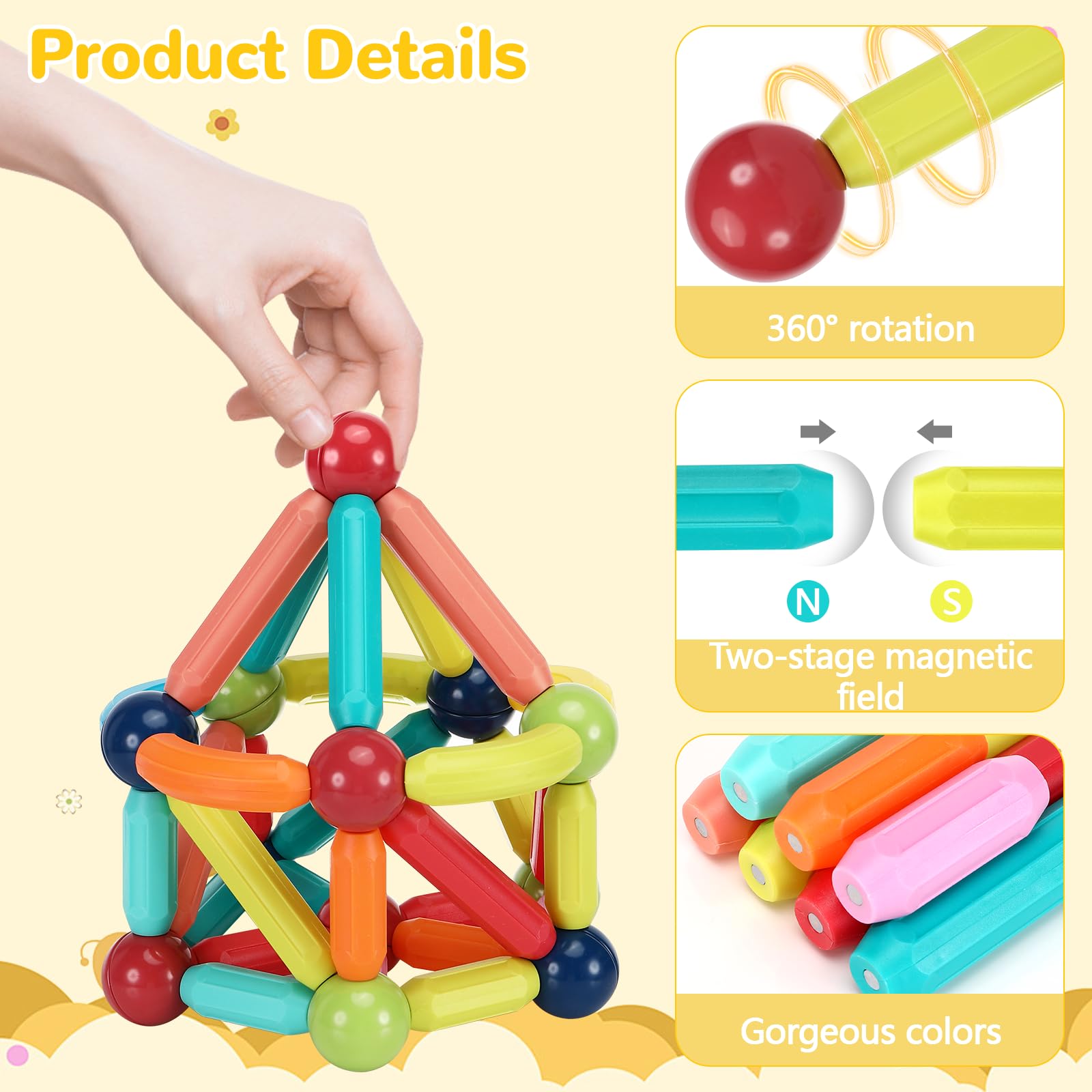 Sophisticate 48Pcs Giocattoli da Costruzione Magnetici,Blocchi di Costruzione Magnetici da Impilare per Bambini,Cubi Magnetici per Bambini,Regalo Giocattolo per 3+ Ragazzi e Ragazze