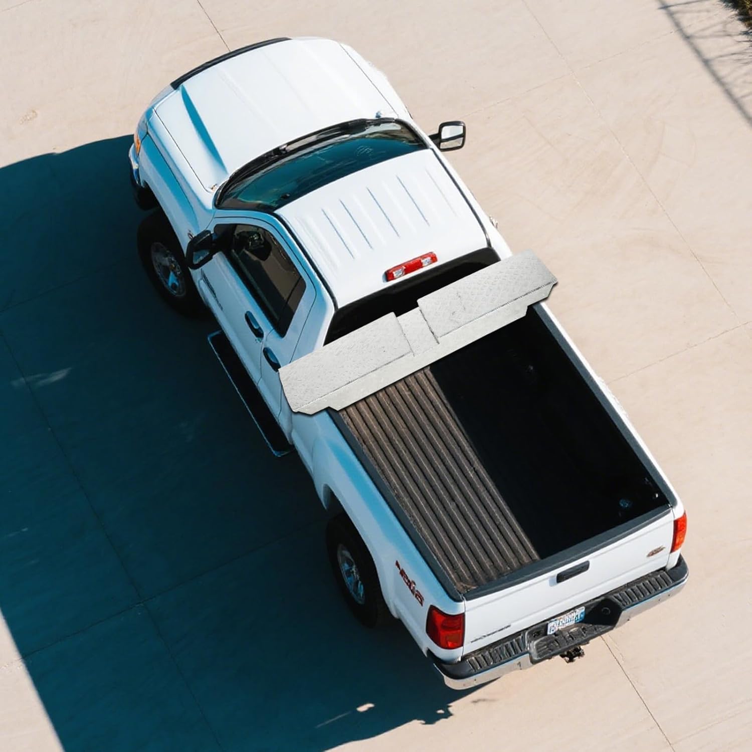 70" Aluminum Crossover Truck Tool Box, 70 x 20 x 13 Inch Gull Wing Cross Bed Storage Box with Pull Handle Latches - Low Profile Fits Pickup Truck & RV, Silver