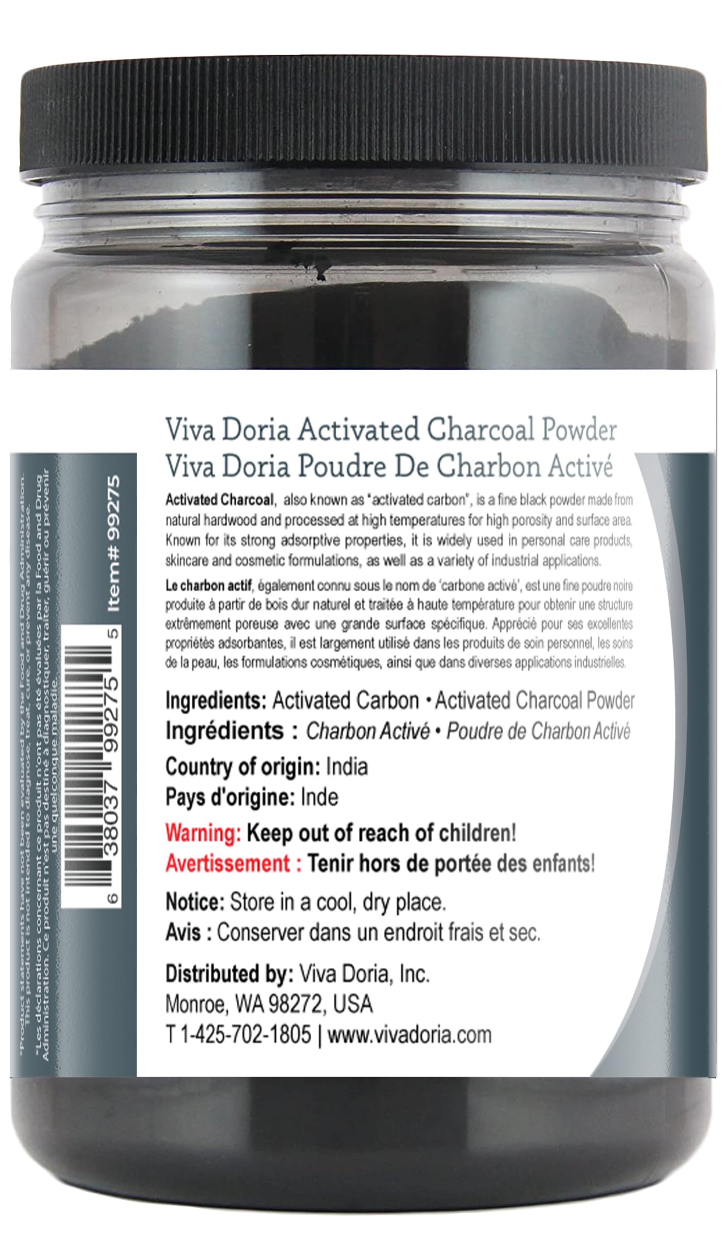 Viva Doria Virgin Activated Charcoal Powder Food Grade (8 oz)