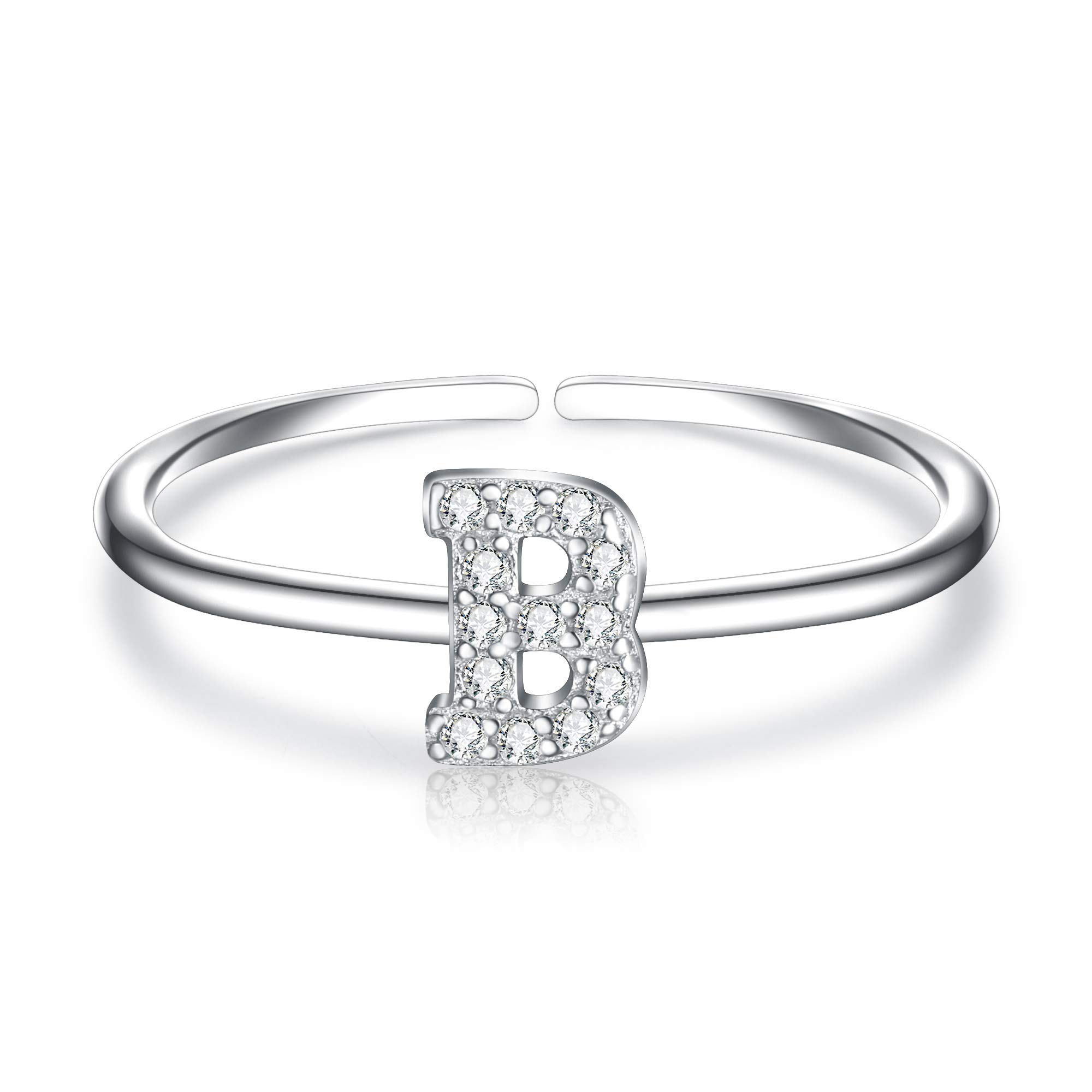 EleQueenCZ Initial Letter Ring for Women Girls, Adjustable Stackable Ring for Engagement Wedding