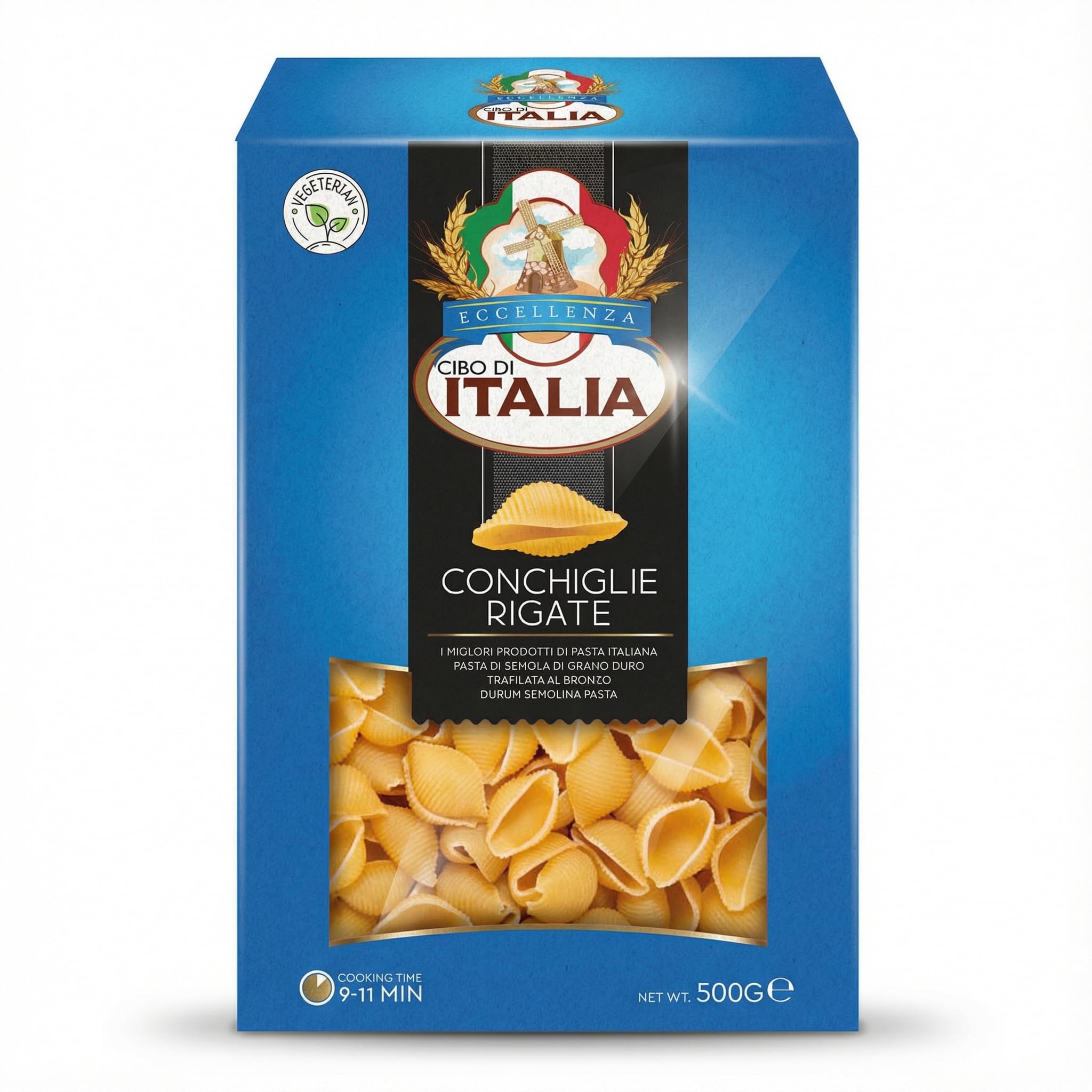 Pasta Shell/Conch 500g | Made from 100% High Grade Durum Wheat Semolina | Conchiglie Rigate | Vegetarian