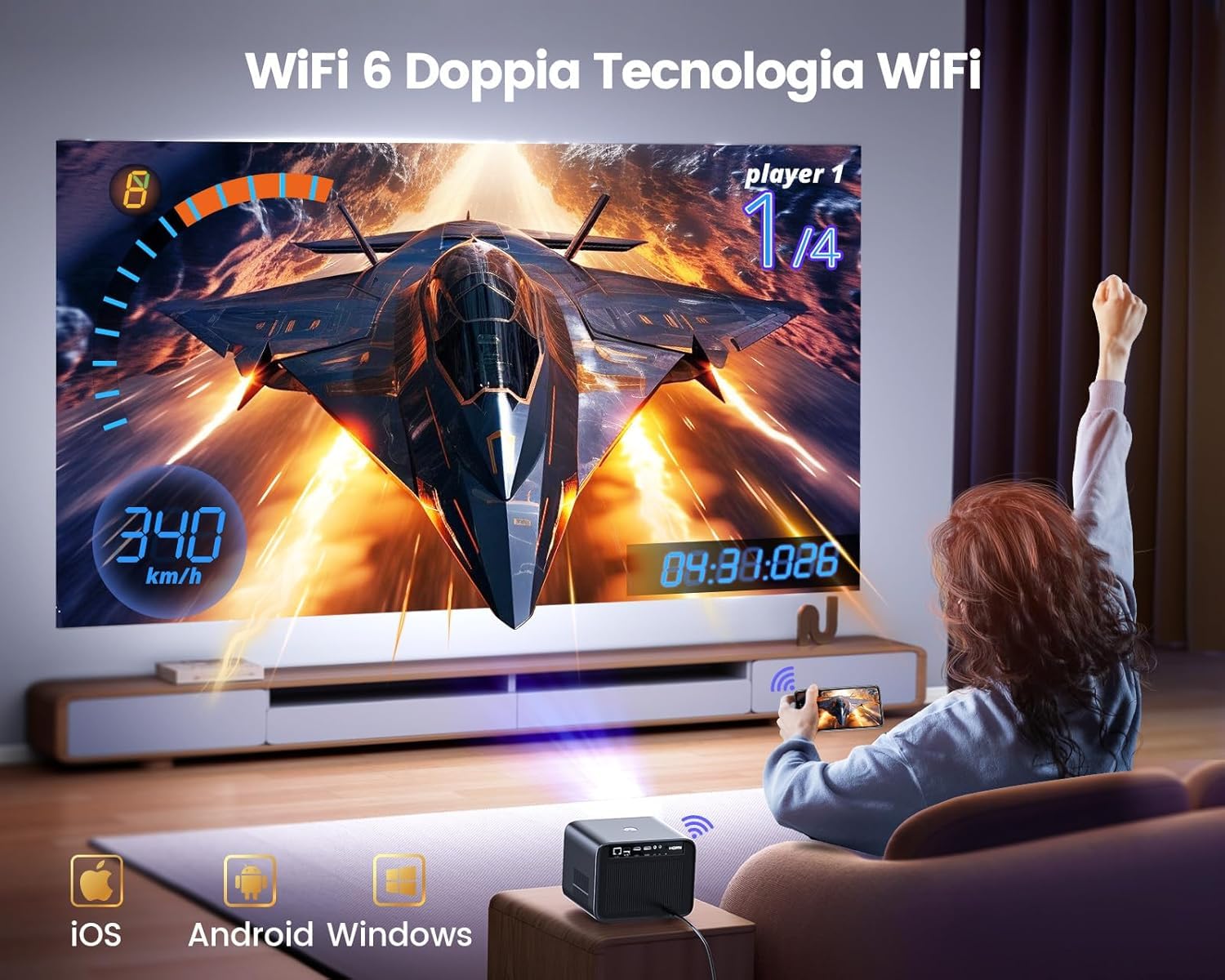 【Netflix Ufficiale/Dolby】Proiettore 4K, 700 Ansi Autofocus/6DKeystone Videoproiettore WiFi Bluetooth, WiMiUS Proiettore 1080P Full HD, Proiettore Sigillato & a Prova di Polvere da Esterno/PS5/HDMI/USB