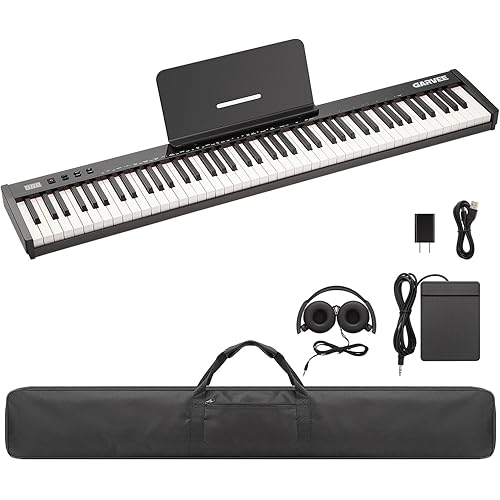 88 Key Weighted Folding Keyboard,Full Size Electric Piano Keyboard 88 Keys with for Beginners,Portable Case,Sustain Pedal,Black and White,Digital Piano Carry Bag,Note Sticker,Holder,Headphone
