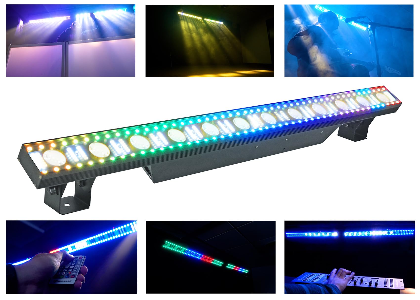 Rockville Bundle: 2 Rockville Pixel Hybrid Bar Battery Light Strips Linear Wash/Strobe/Blinder+Bag (3 Items)