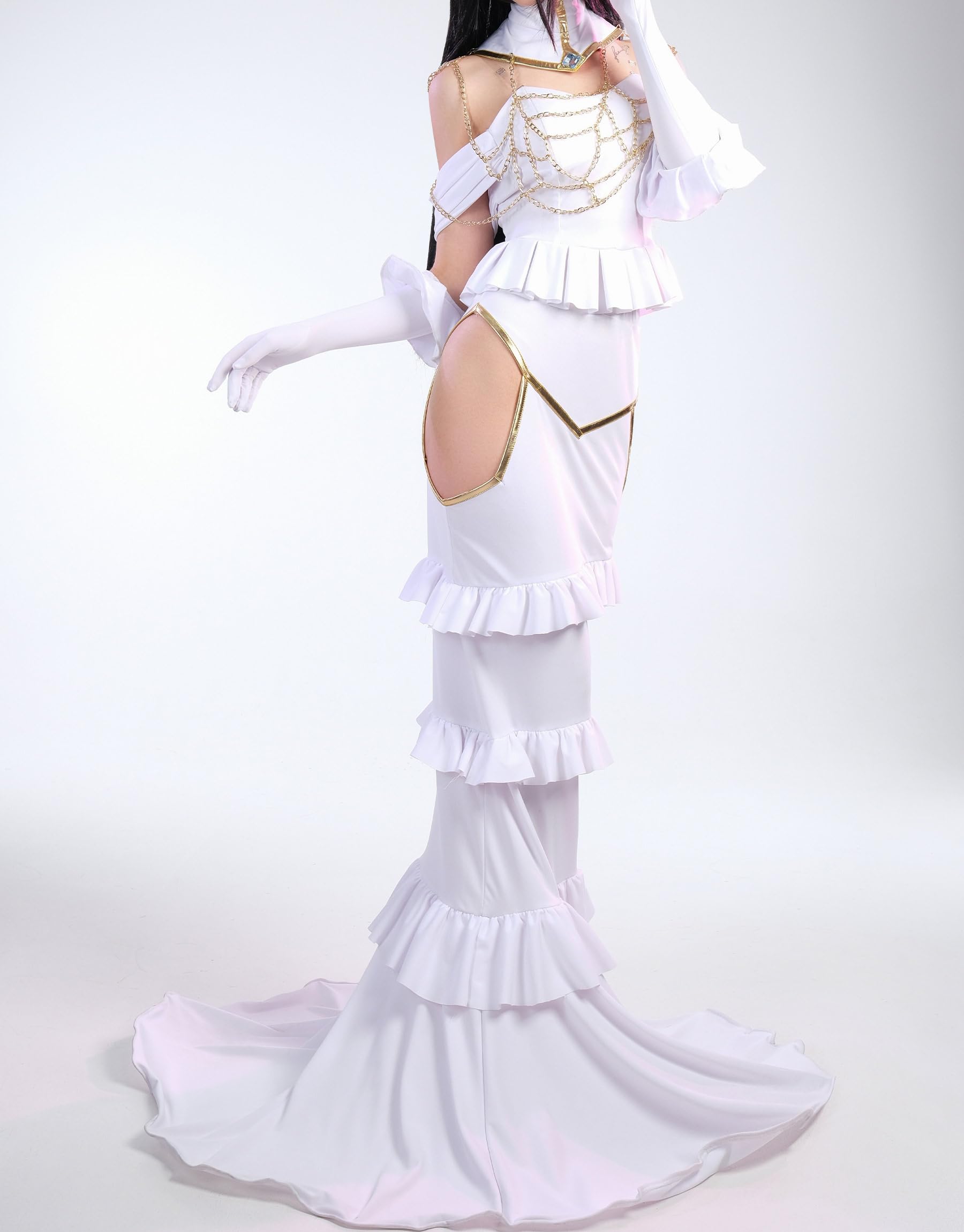 Cosplay.fm Women’s Anime Costume Dress Outfit with Collar Necklace Gloves Horns for Cosplay: X-Large White