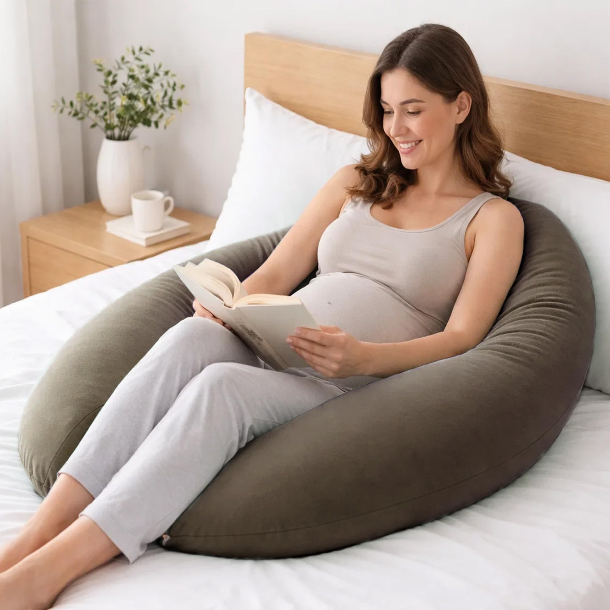 CALIYO Cojín de lactancia XXL 190 × 32 cm, almohada para dormir de lado y almohada de embarazo, cojín de lactancia para adultos, cojín de lactancia con relleno y funda extraíble lavable a máquina