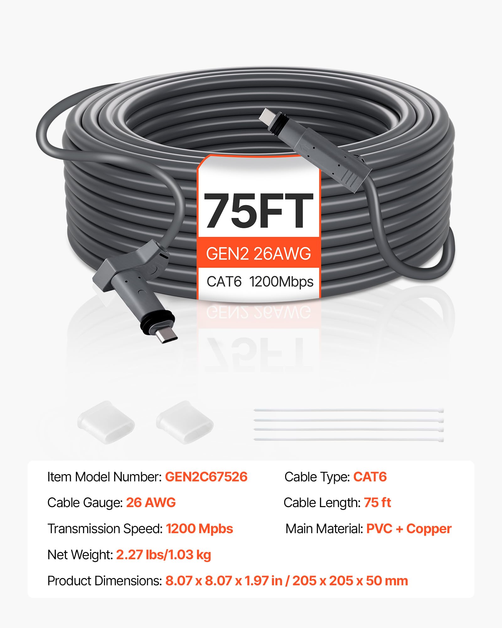 VEVOR Cavo Starlink Gen 2, Cavo di Prolunga Durevole per Generazione Standard 2, Compatibile con il Satellite Rettangolare Starlink V2, Cablaggio per Camper, 22,86 m, Nucleo in Rame 26 AWG