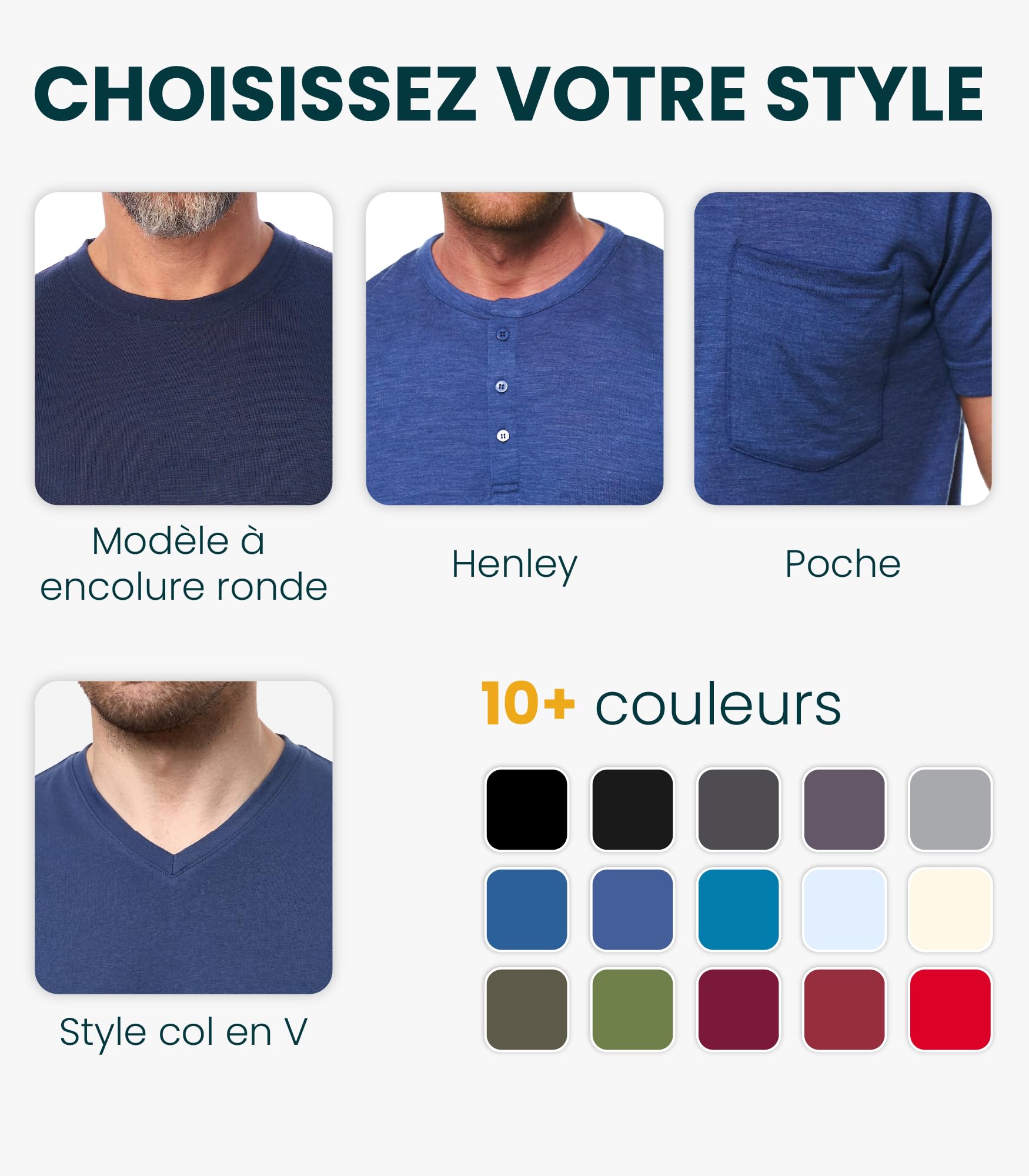 Merino.tech Tee Shirt Homme - T Shirt Sport Homme Merinos en sous Vetement Merinos à Manches Courtes