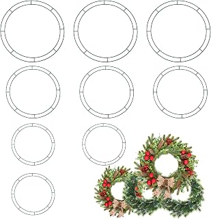 Hotop 9 Pieces Wire Wreath Frame Dark Green Flat Circle Floral Wreath Ring Wreath Making Supplies for Christmas New Year Holiday Wedding Decoration 8 Inch 12 Inch 14 Inch