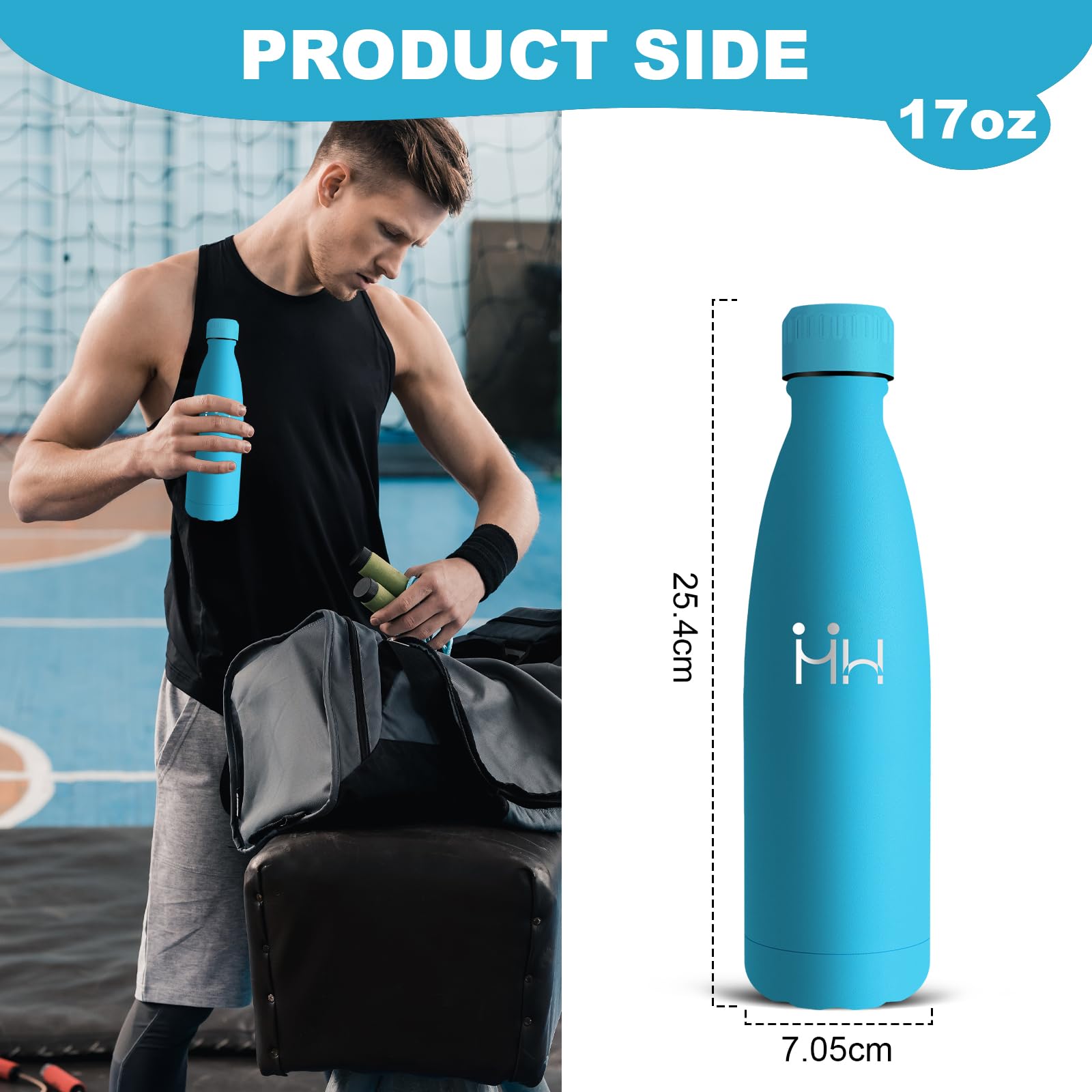 Mujigaga Borraccia Termica, Borraccia 500 ml, Senza BPA, Senza Perdite, Borracce Acciaio Inox, Mantiene Caldo per 12 Ore/Freddo 24 Ore, Borracce per Scuole, Viaggio, Palestra, Sport