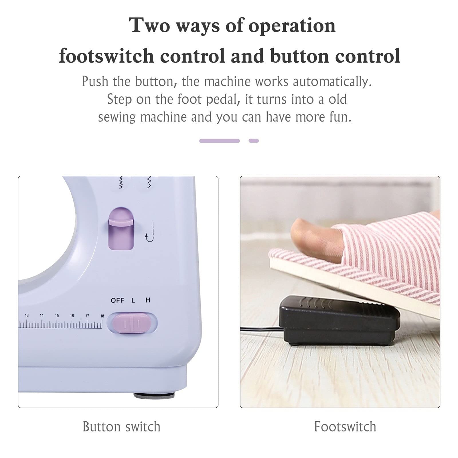 Mini Máquina De Coser Máquina De Coser Eléctrica Doméstica 12 Puntadas 2 Velocidades con Pedal Fácil De Usar (Color : Purple, Size : One Size) (Purple One Size)