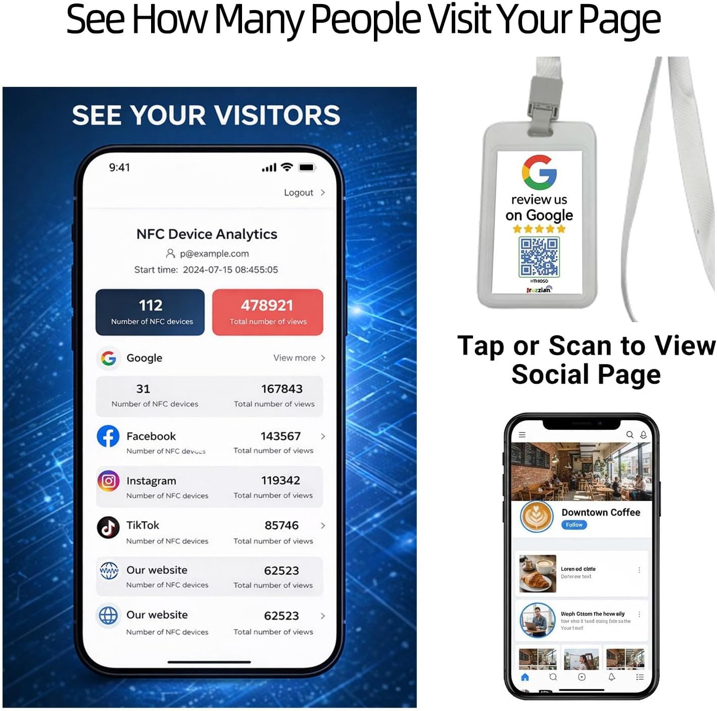 Review Tap Card for Google with Card Sleeve & Lanyard (3 Pack)– Pocket Size 3.35 × 2.13 in NFC & QR Code Review Us Sign, Portable Google Review Stand Replacement, No App, No Fees, Easy Setup