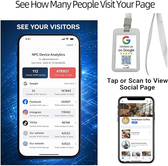Review Tap Card for Google with Card Sleeve & Lanyard (1 Pack) Pocket Size 3.35 2.13 in NFC & QR Code Review Us Sign, Portable Google Review Stand Replacement, No App, No Fees, Easy Setup