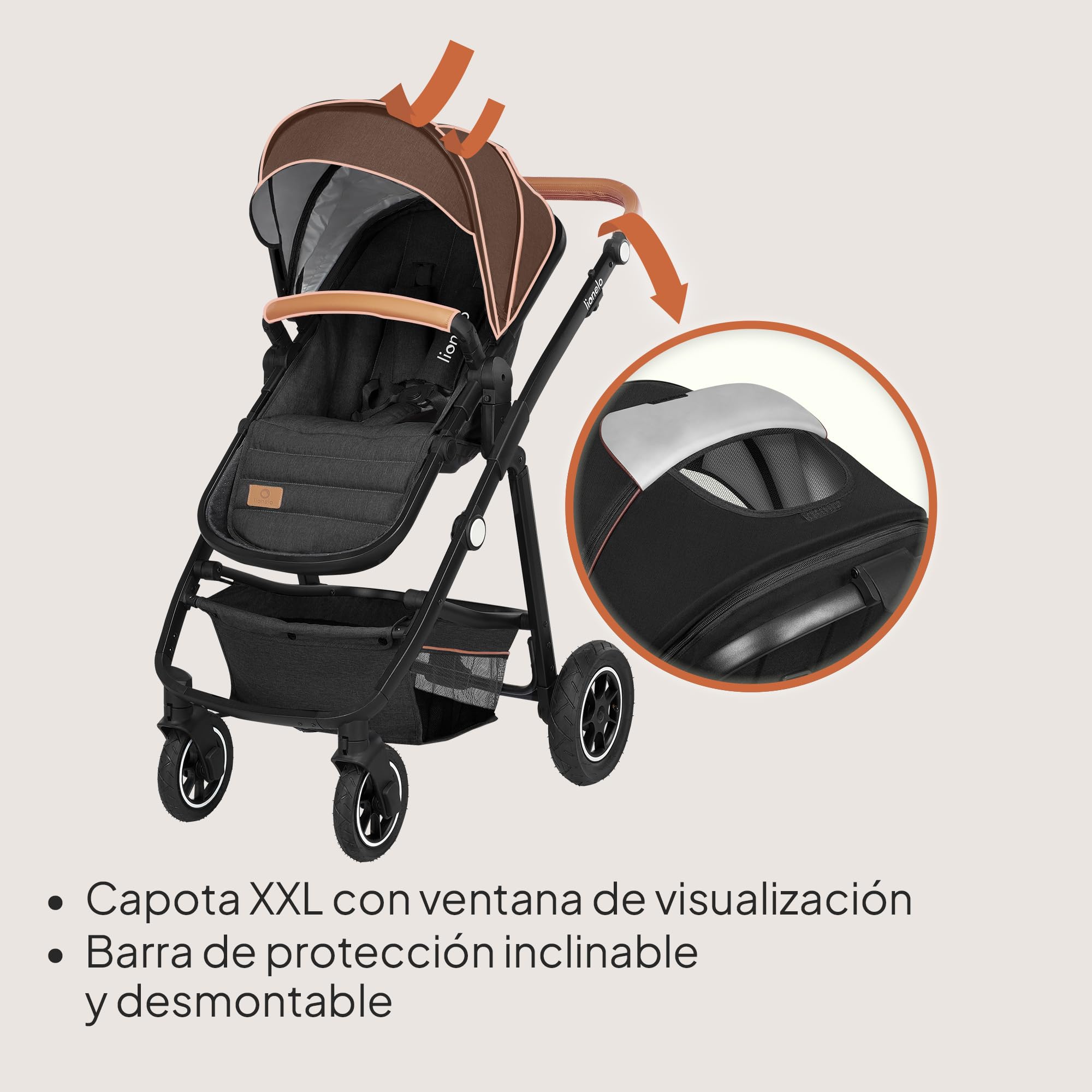 LIONELO Amber Coche de bebé multifuncional 2 en 1 Conjunto silla de paseo con el Asiento de Cubo e Capazo Manillar regulable Bolsa Mosquitero Protector de lluvia