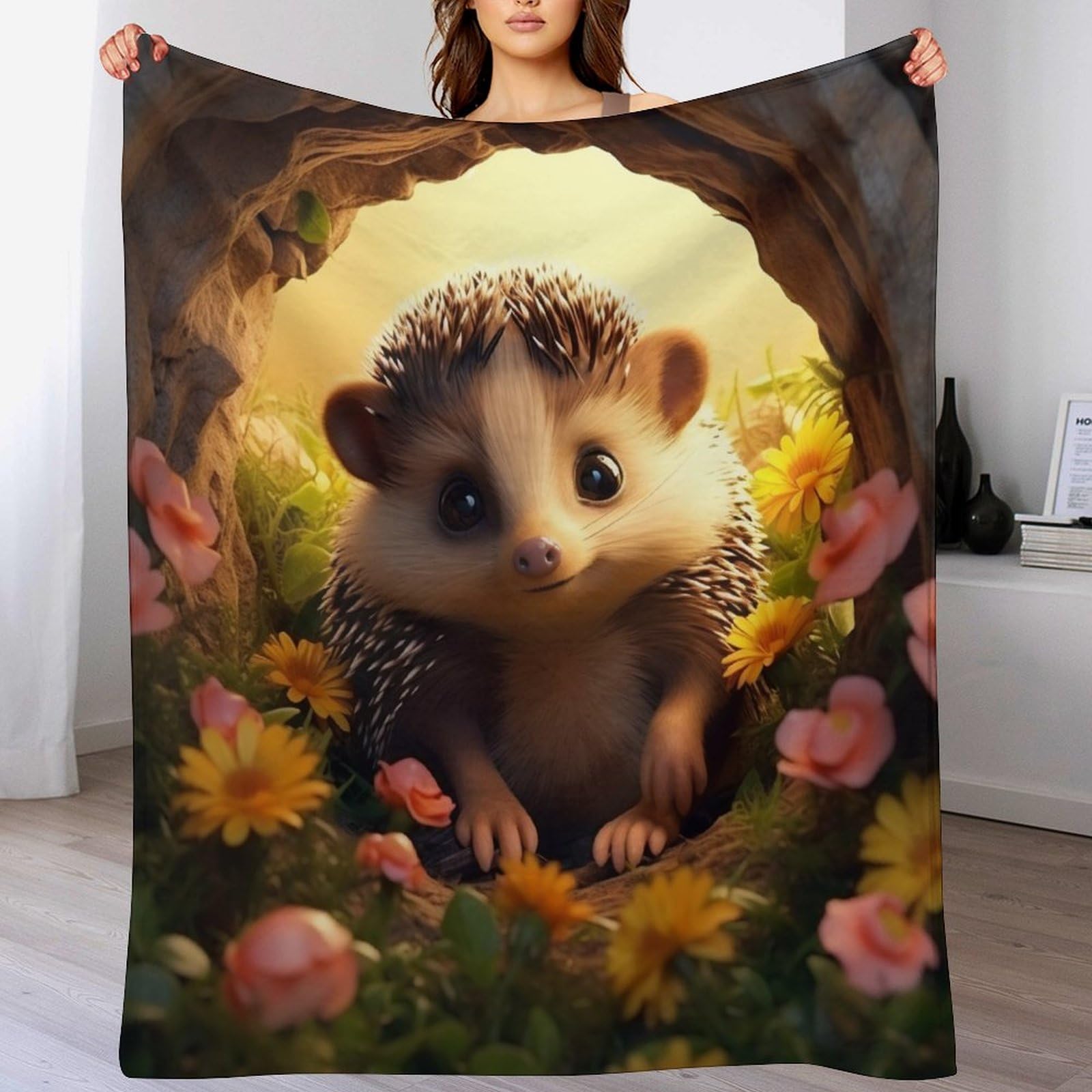 Couverture 3D hérisson en flanelle épaisse et chaude de 180x200cm pour lit et canapé