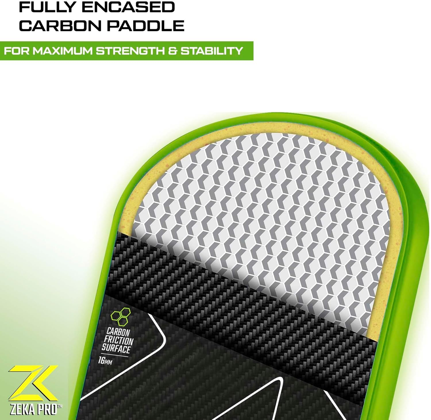 T700 Raw Carbon Fiber Pickleball Paddle - Aerodynamic Curve for Explosive Power & Control, 16mm Polypropylene Honeycomb, Thermoformed, Textured Grit Surface for High Spin, Premium Grip