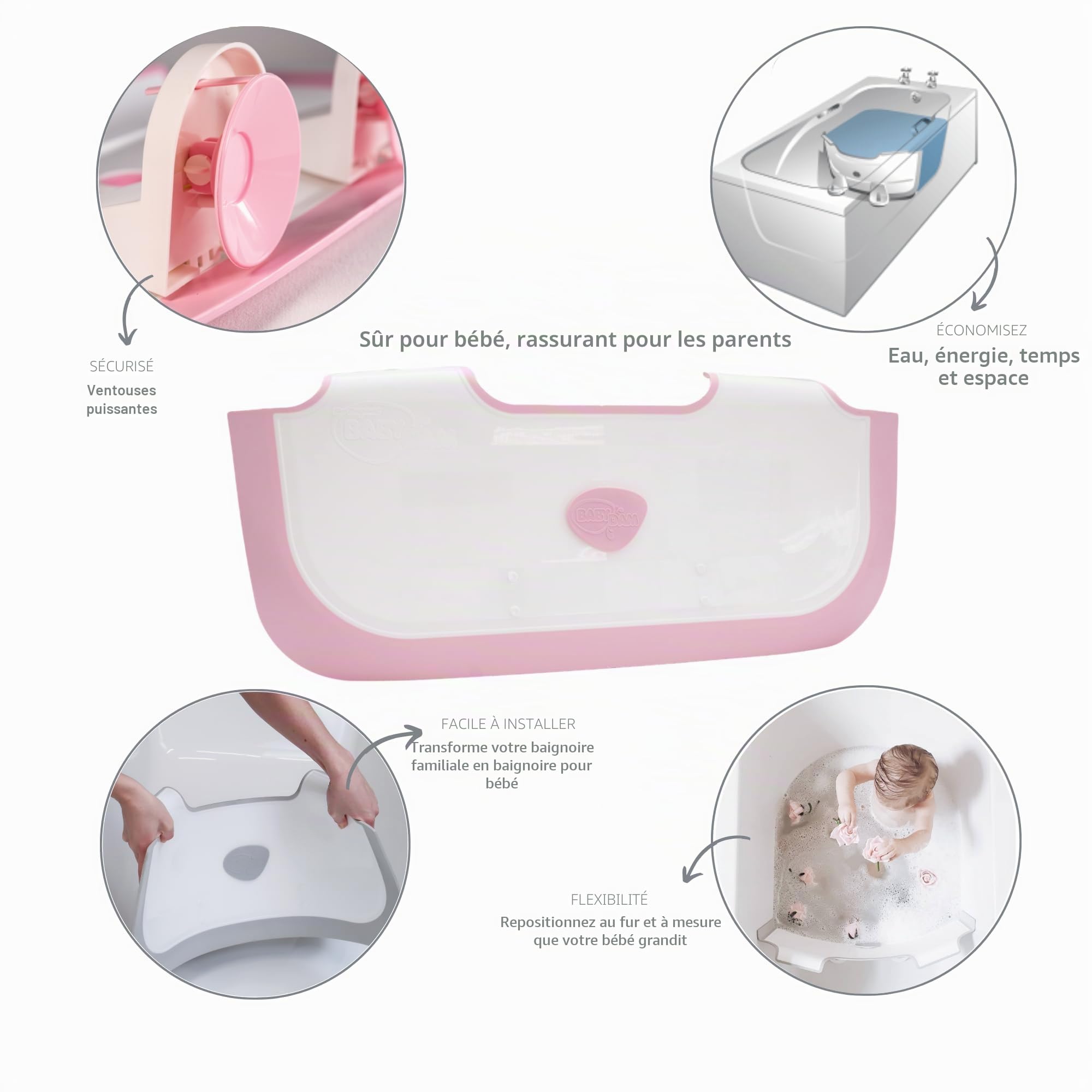 BABYDAM Réducteur de Baignoire Bébé Blanc Rose