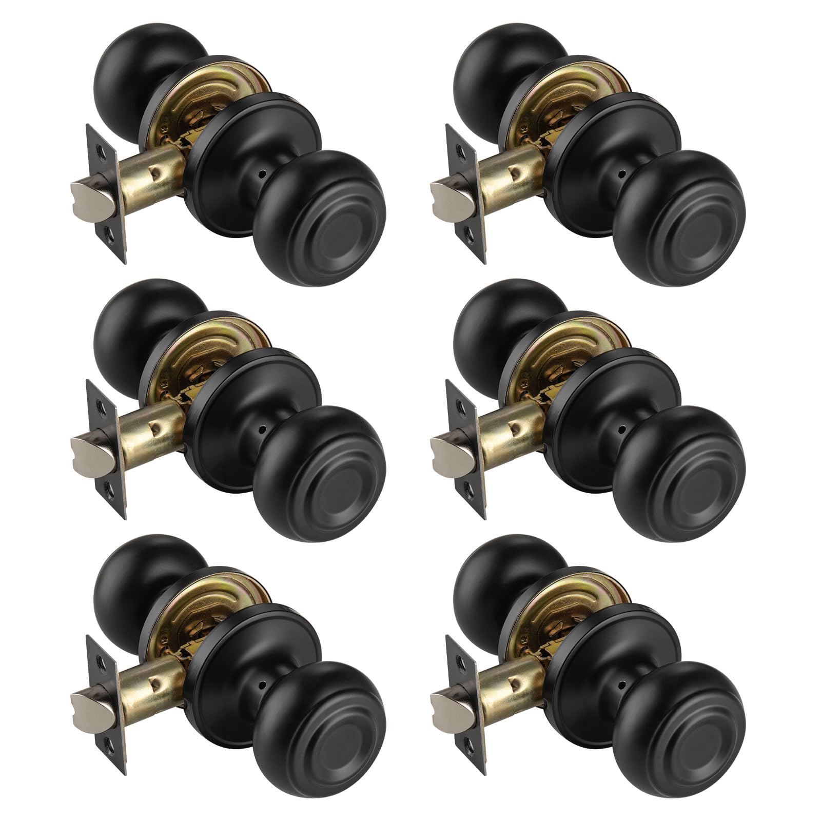 Black Door Knobs with Lock - 6 Pack for Bathrooms & Bedrooms -8 Black Door Knobs with Lock - 6 Pack for Bathrooms & Bedrooms -8