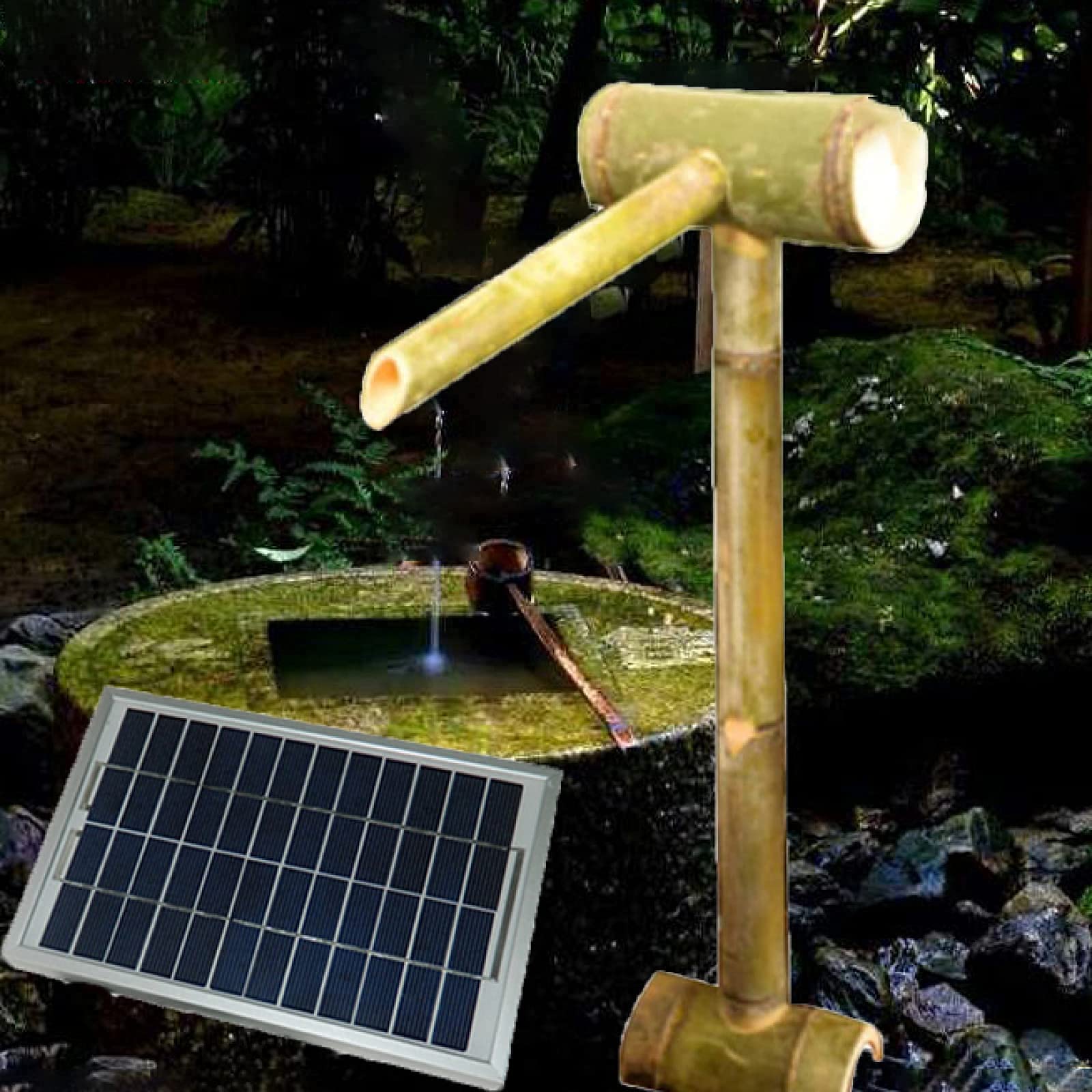 Fontana Solare, Fontana Solare per Il Bagno degli Uccelli, Fontane Esterne, Fontana di bambù, Cascata da Giardino, Beccuccio d'Acqua con Pompa (50 Cm)