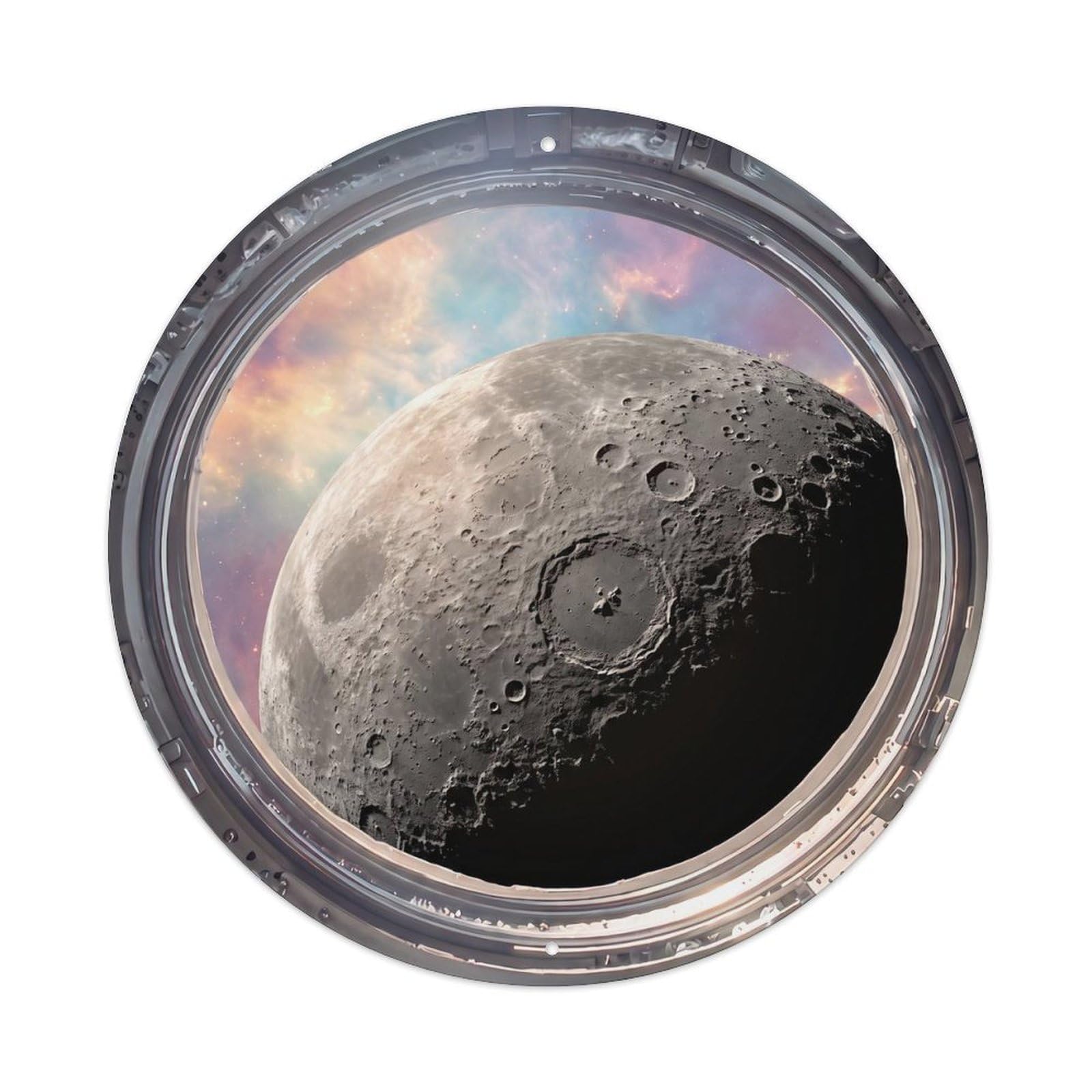Gray Rocky Planet from Space Station Porthole Metal Tin Sign