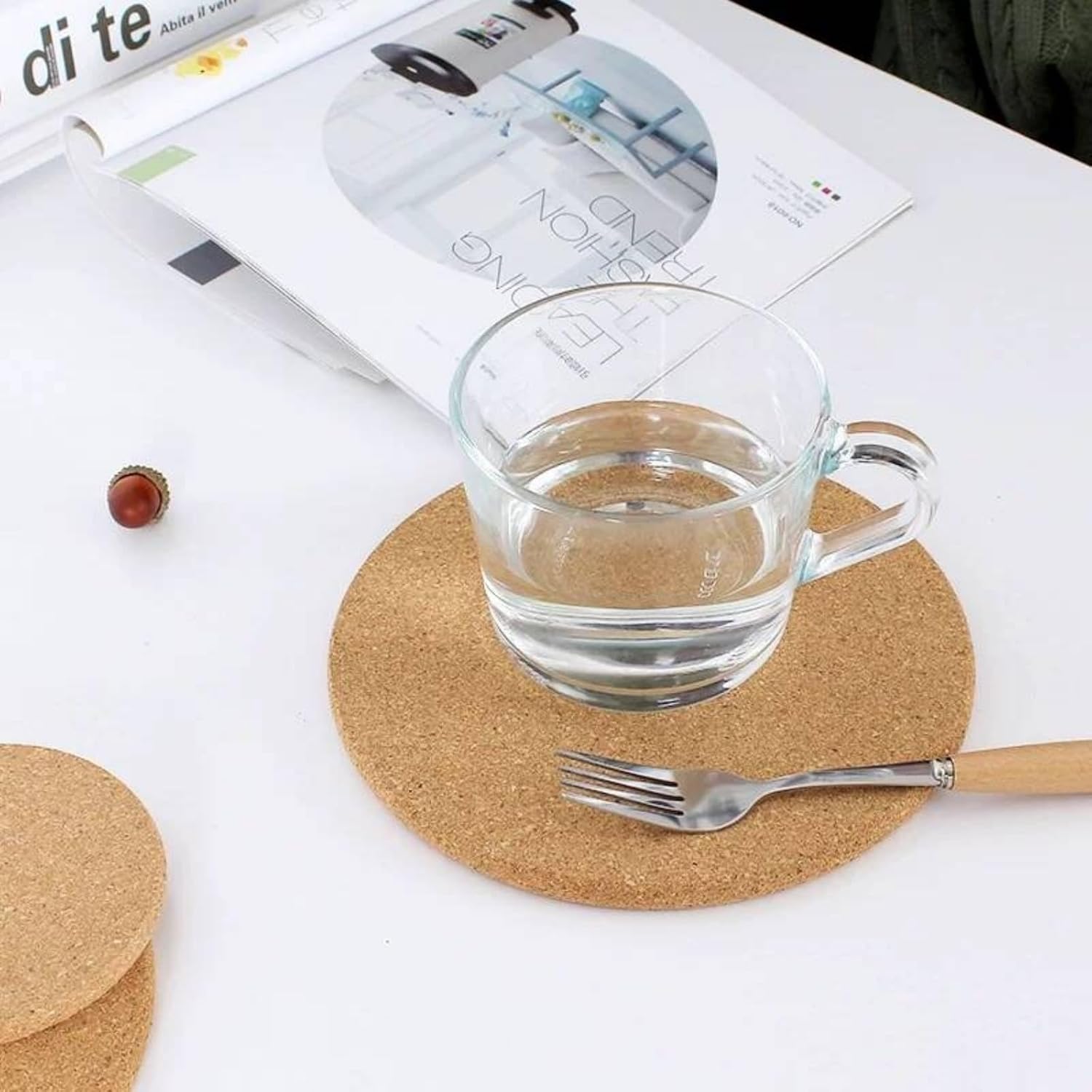 Cork Trivets for Kitchen Worktops, Heat Resistant Mats for Hot Pans and Pots, Non Slip Table Placemats and Coasters for Pot Holders, Dishes, Pans 7.5inch Set of 4
