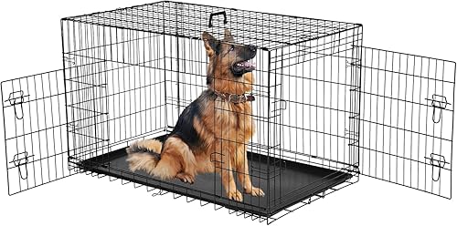 Jaula para Perros - Jaula Portátil Grande de Doble Puerta de 42 Pulgadas para Perros, Perrera de Alambre Metálico para Mascotas con Cerradura