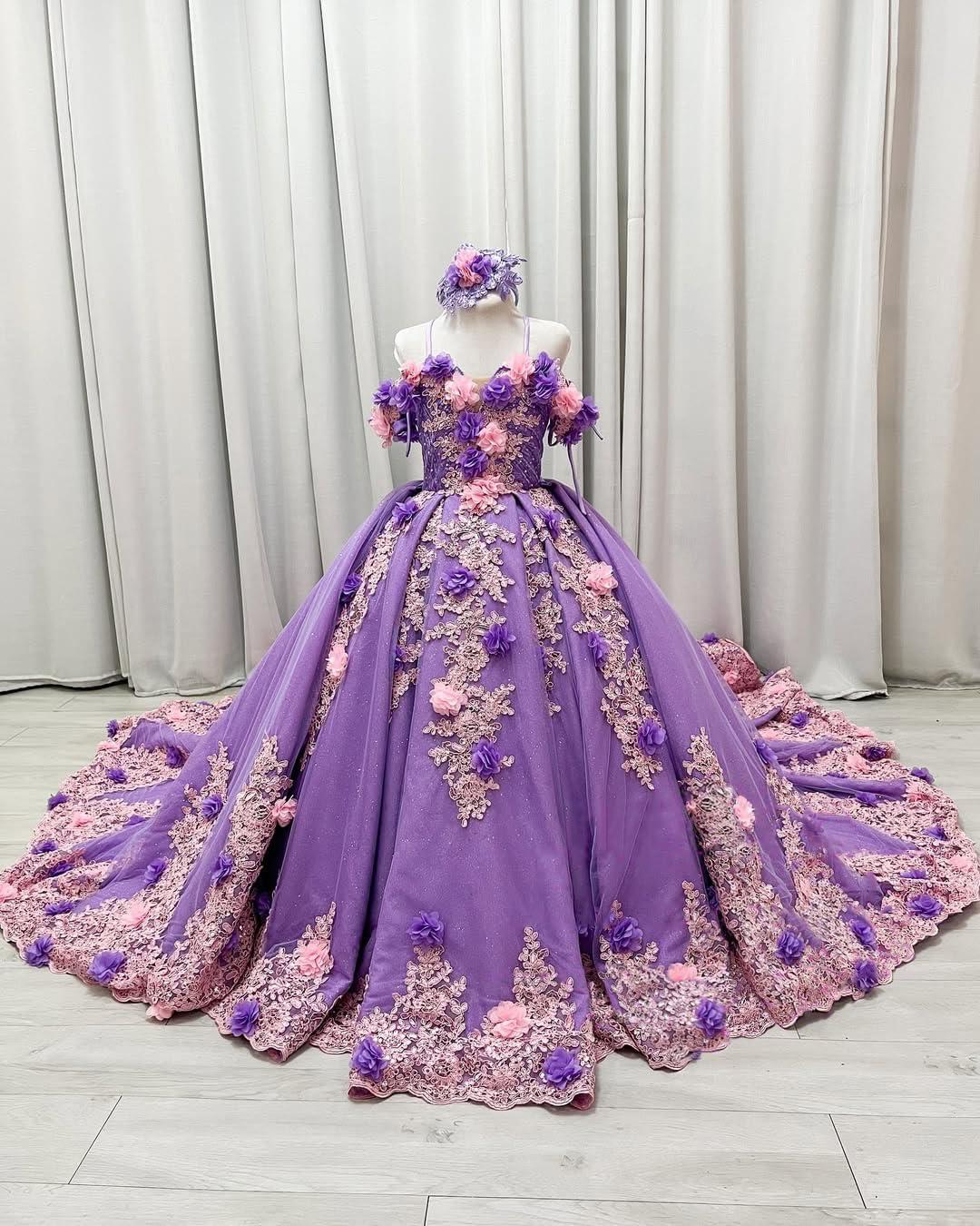 Lace Applique Flower Girl Dress for Wedding with Bow 3D Flower Girls Ball Gown Dresses Beaded Pageant Dress for Girls - Image 5