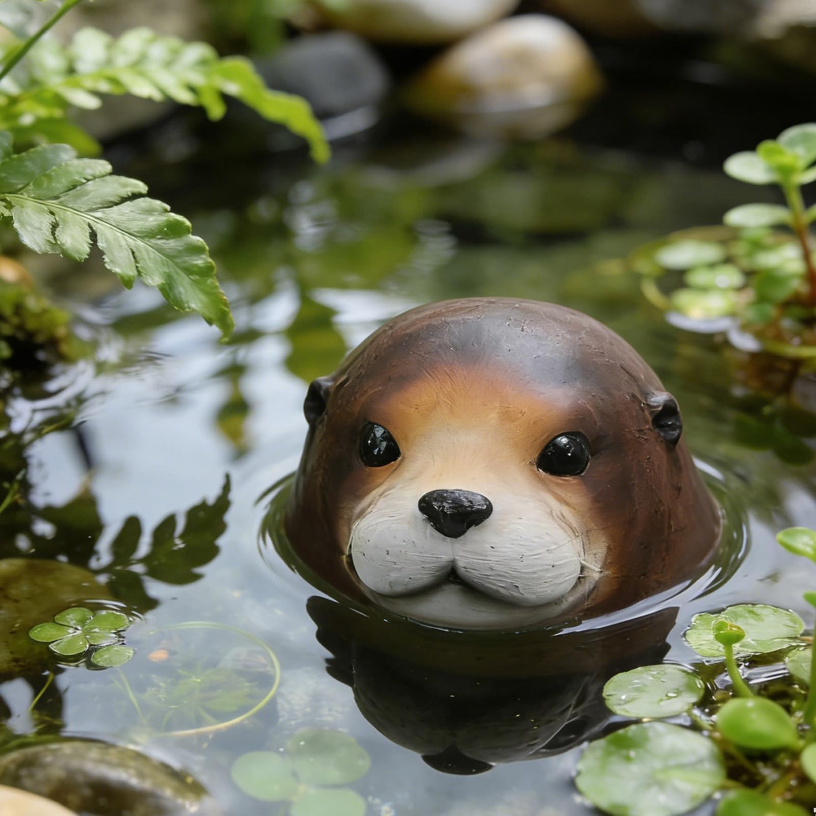 MFAOSHI Marine Animal Figurines, Pond Floating Small Seal Sculpture Patio Rockery Resin Artificial Funny Landscaping Outdoor Decor,Brown,7 * 12cm