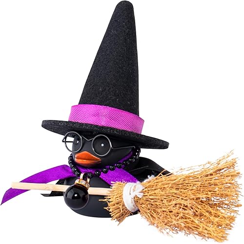 wonuu Decoración de pato de goma para automóvil, adornos de automóvil, accesorios de decoración de tablero de automóvil con sombrero mágico, collar