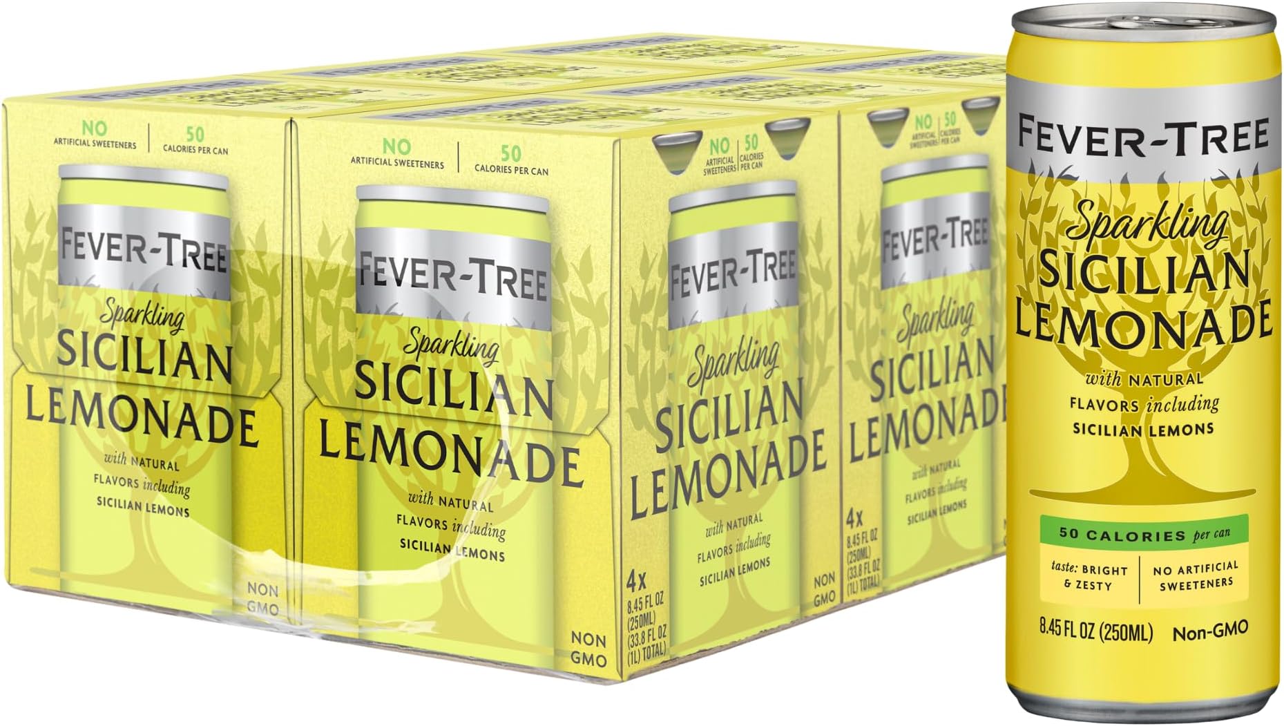 Fever-Tree Sparkling Sicilian Lemonade – Premium Soda Mixer for Cocktails and Mocktails, 8.45 fl oz Cans, Pack of 24 – Naturally Sourced, Non-GMO