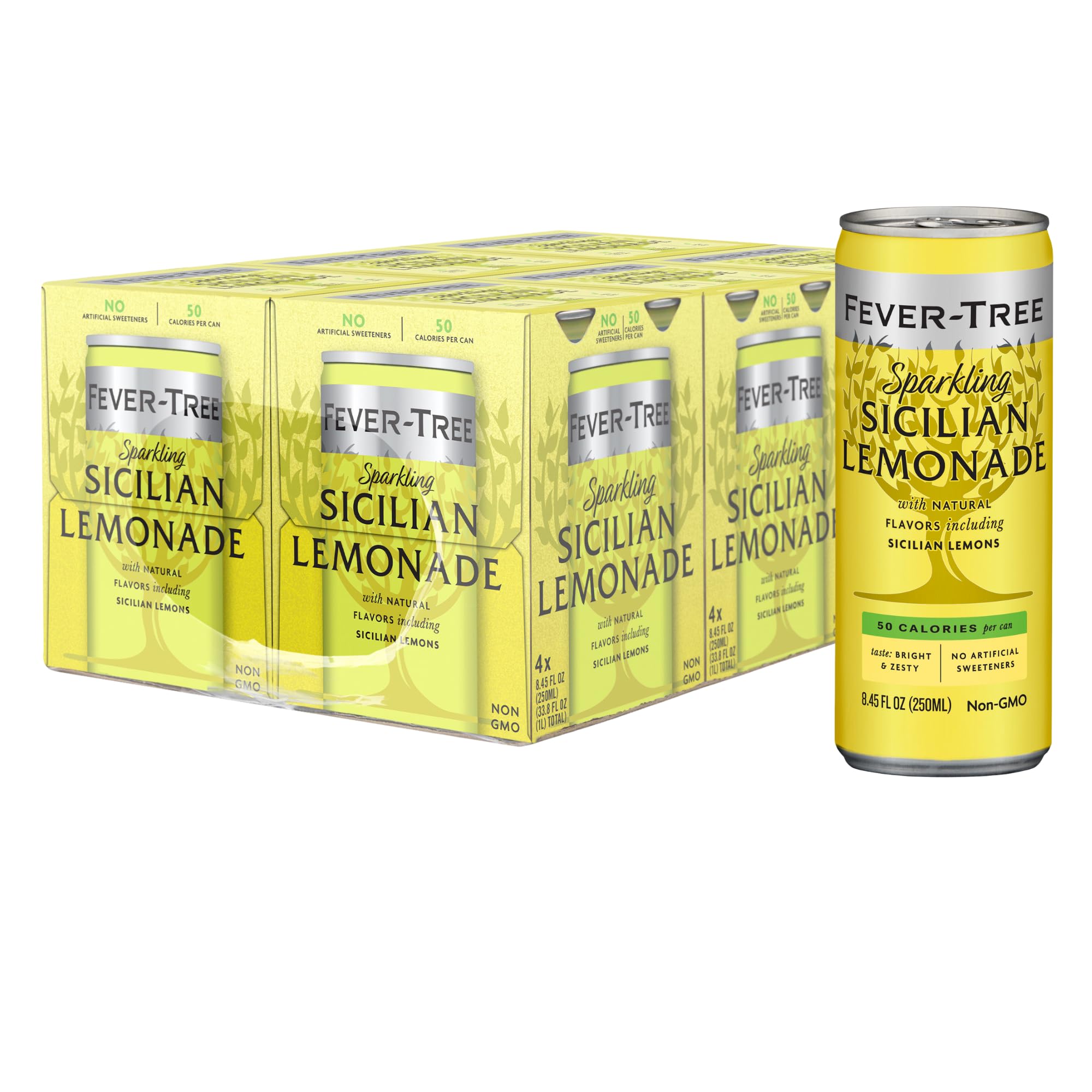 Fever-Tree Sparkling Sicilian Lemonade - Premium Quality Mixer - Refreshing Beverage for Cocktails & Mocktails. Naturally Sourced Ingredients, No Artificial Sweeteners or Colors - 8.5 Fl Oz Cans - Pack of 24