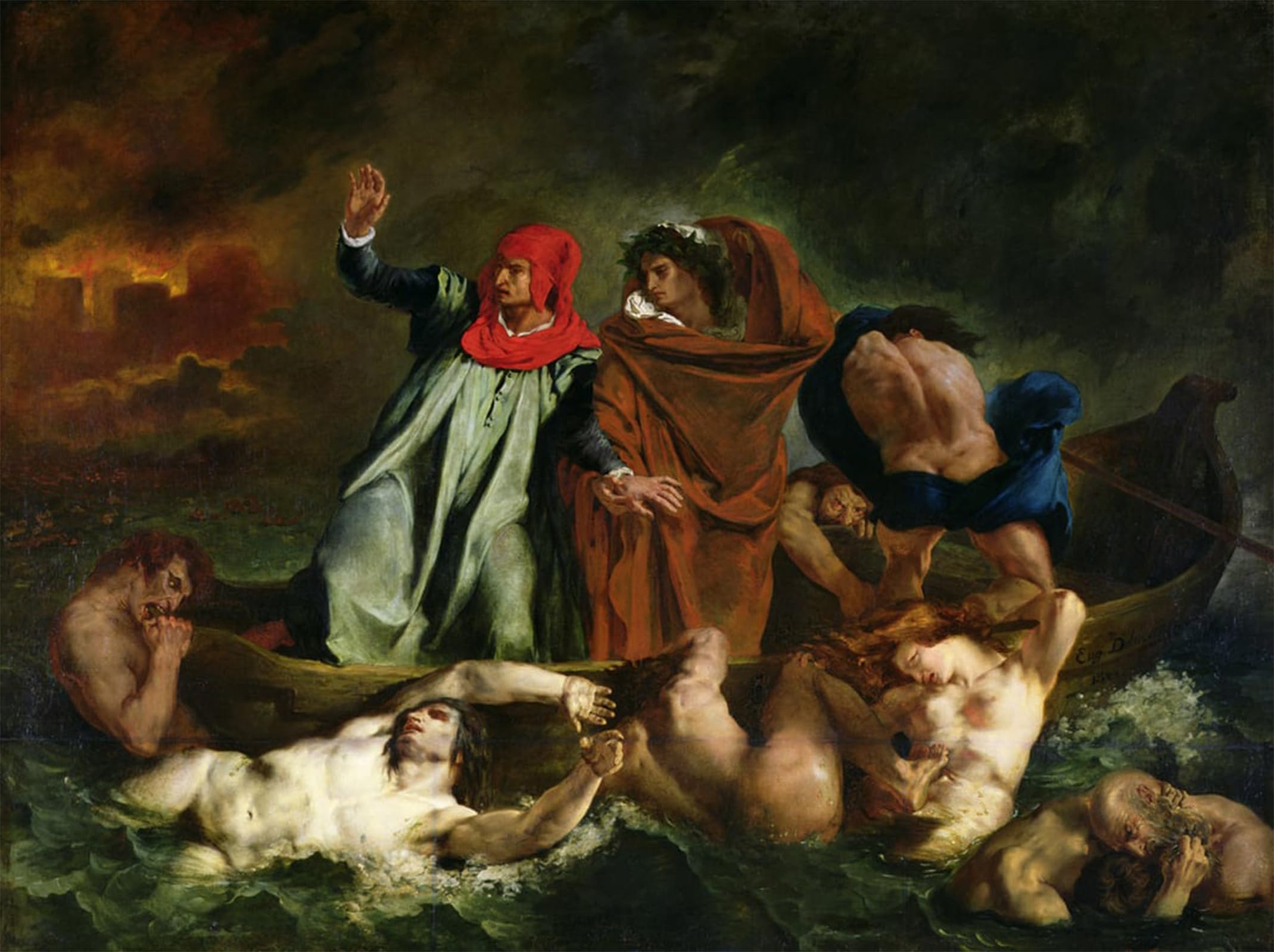 ARTXLXXBN Famous Art Print Poster Vintage Wall Art Dante and Virgil in the Underworld by Ferdinandeugene Delacroix Canvas Art Poster for Home Decor 60x90cm
