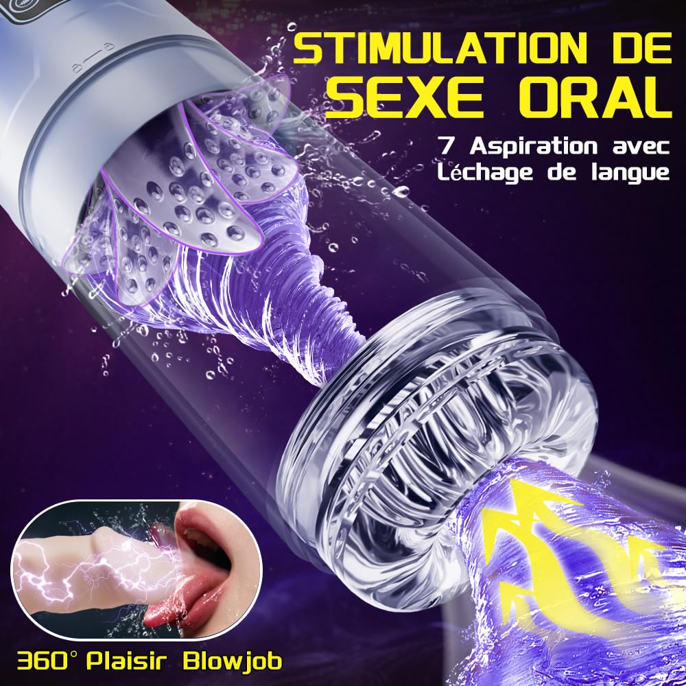 Masturbateur Électrique Homme mains avec 7 Modes Télescopiques, Rotation, Vibration et Aspiration – Automatique Jouet Sexuel Masculin, Effet Langue & Blowjob, Massage du Pénis Sex Toýs