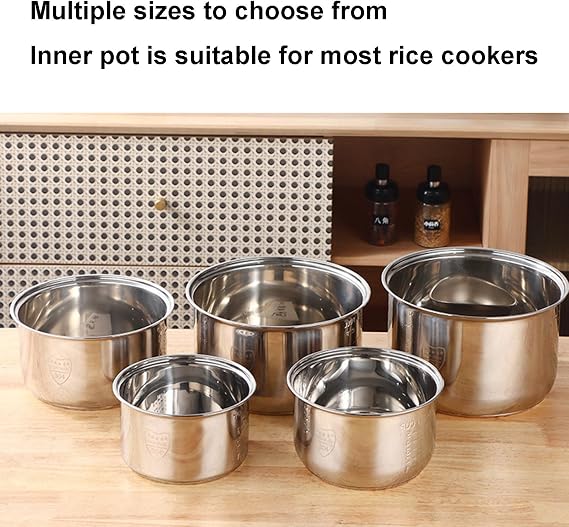 Rice Cooker Stainless Steel Inner Pot, 304 Stainless Steel Rice Cooker Inner Pot Replacement, Multi Cooker Replacement Inner Bowl(2L)