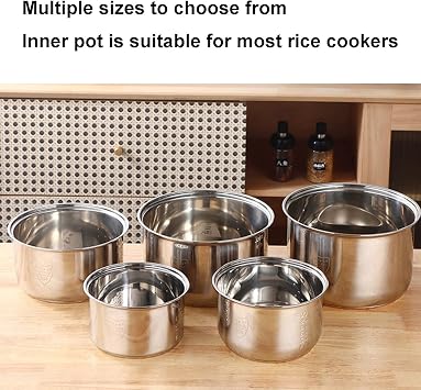Rice Cooker Stainless Steel Inner Pot, 304 Stainless Steel Rice Cooker Inner Pot Replacement, Multi Cooker Replacement Inner Bowl(2L)