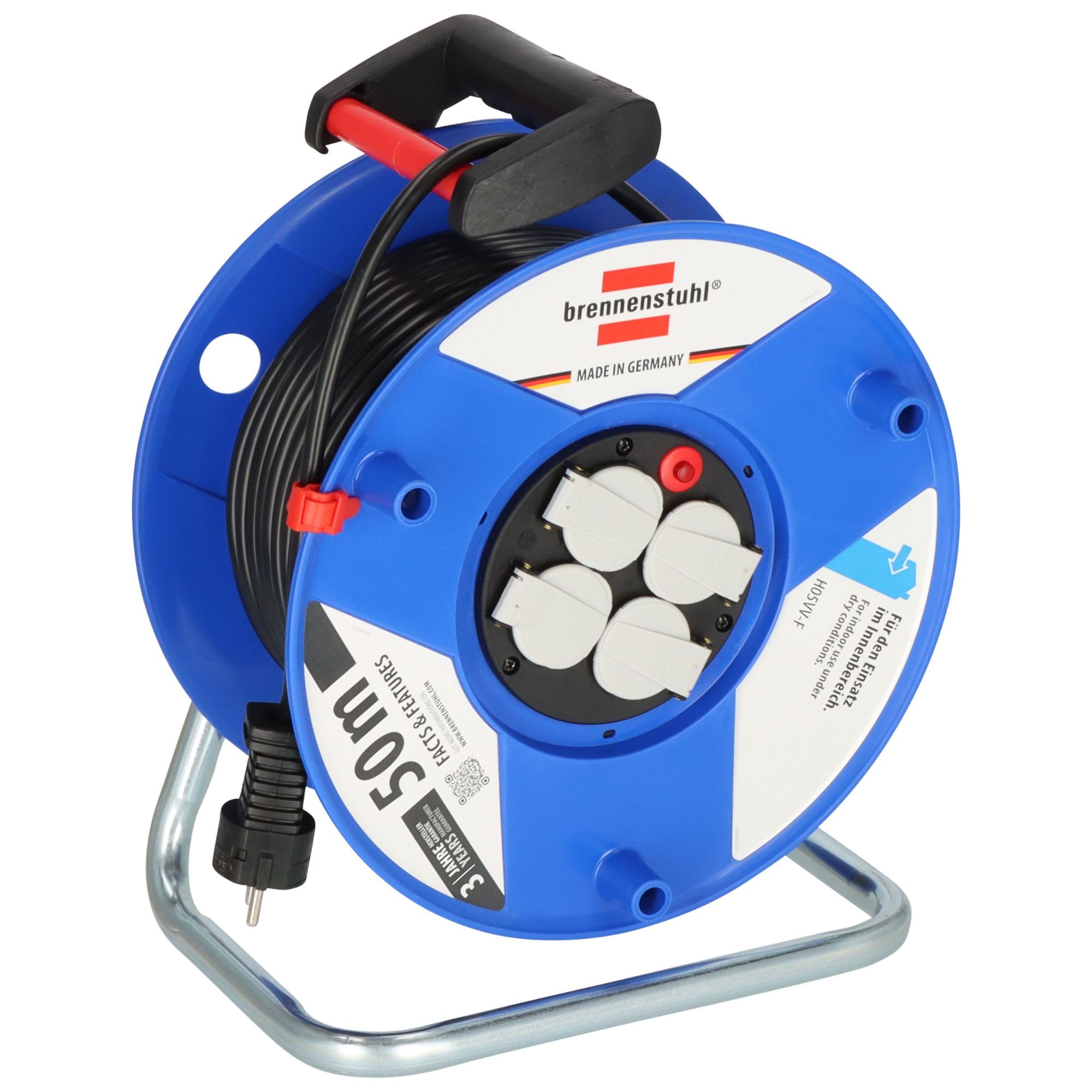 Brennenstuhl Garant Kabeltrommel (50m schwarzes Kabel, Spezialkunststoff, Einsatz im Innenbereich, Made in Germany)