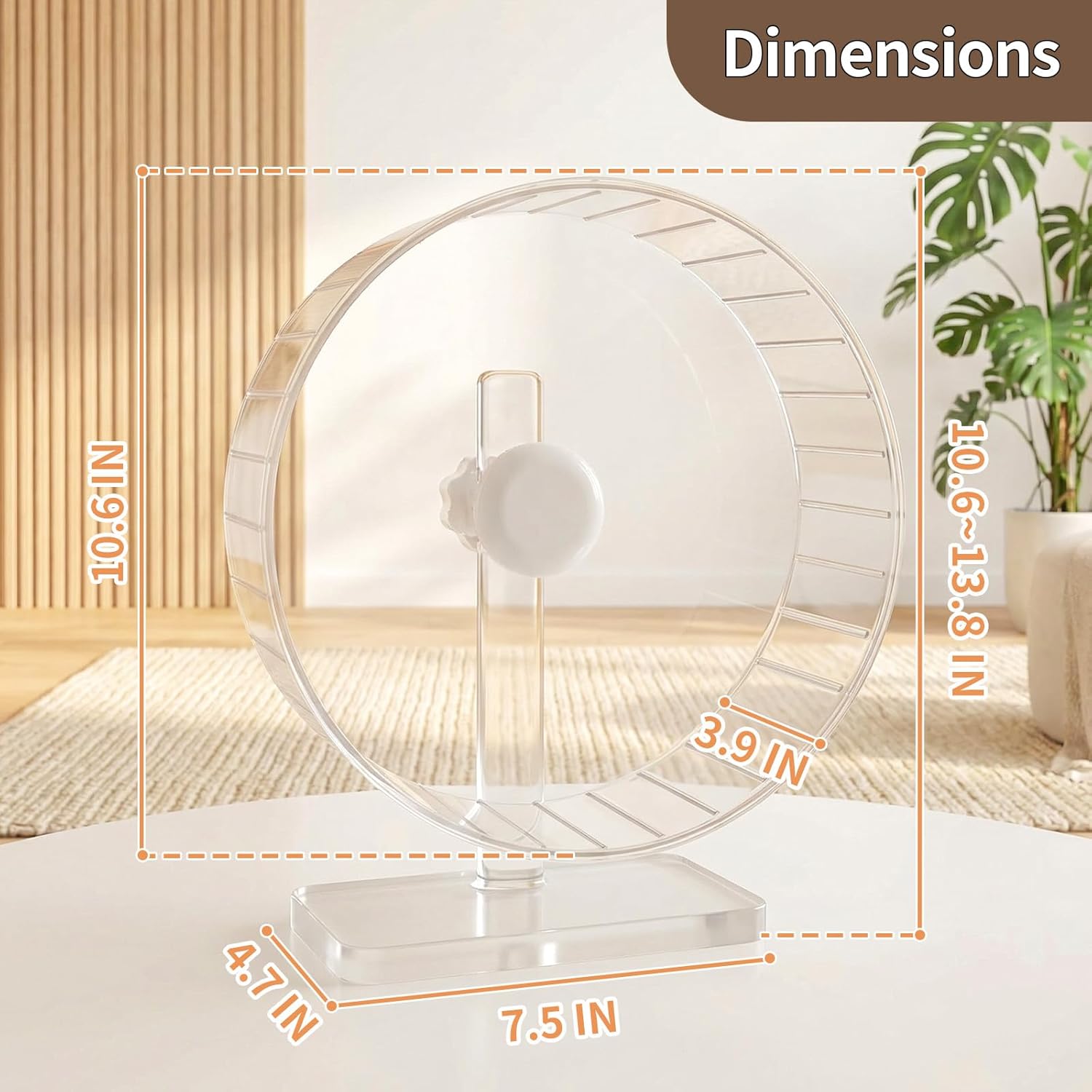 11 Inch Silent Hamster Wheel - Large Clear Running Wheel with Adjustable Stand - Quiet Spinning Exercise Wheel for Syrian Hamsters, Gerbils, Hedgehogs and Small Animals, Transparent