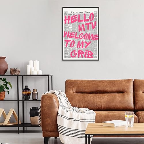 Miniatura 5 de Hello Mtv - Póster de pared con texto en inglés "Welcome To My Cune", diseño retro de periódico rosa, con frase de afirmación positiva, impresiones