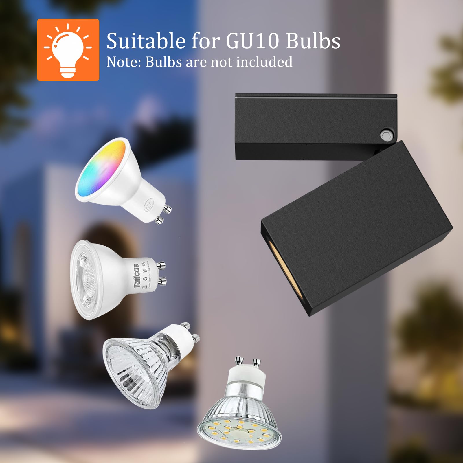 Aipsun 2 Stück Außenlampe Aussenleuchte Wand,IP65 Wasserdicht Außenwandleuchte Außenleuchte Aluminium Wandleuchten GU10/90 Grad drehbar Außen/Innen, GU10 Fassung ohne Leuchtmittel,Schwarz