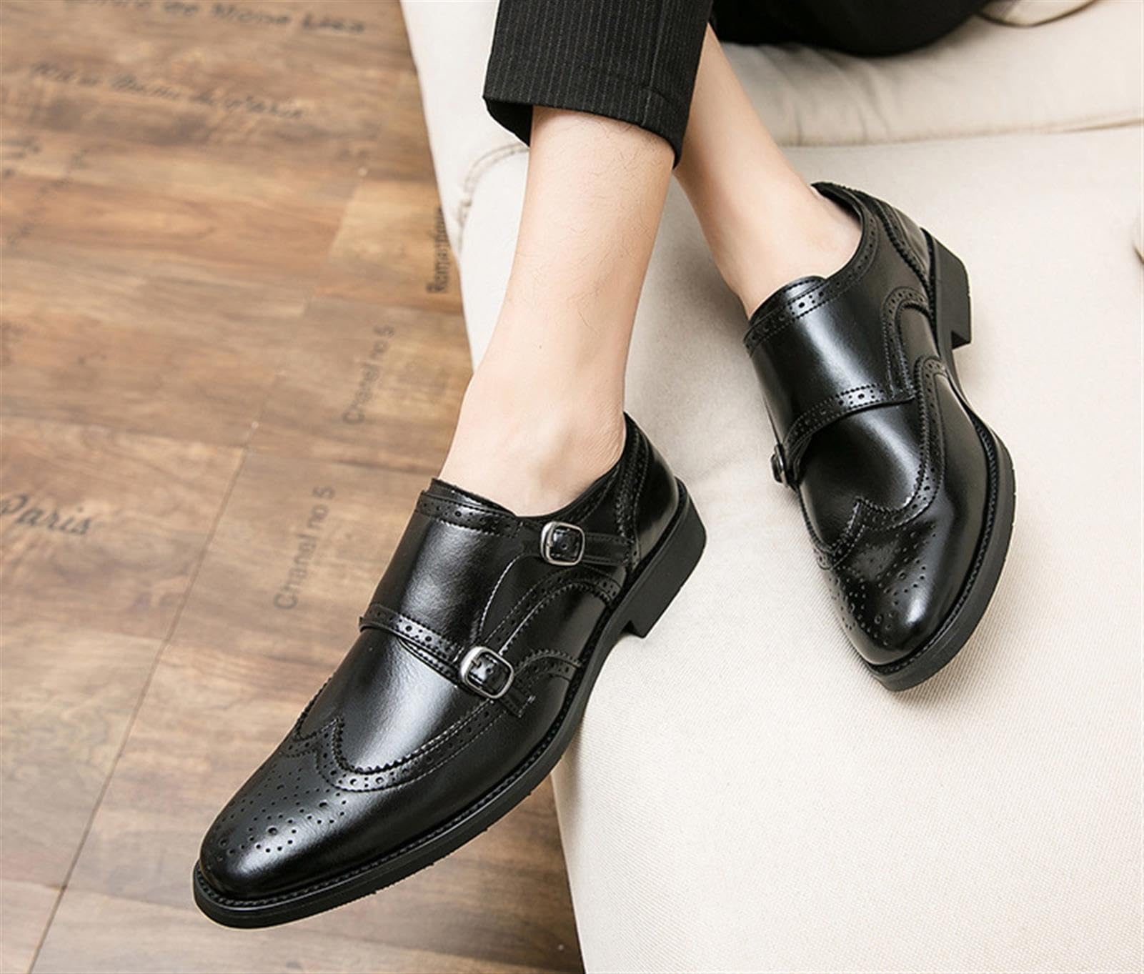Scarpe Eleganti Uomo Doppia Fibbia Brogue Affari Cerimonia Oxfords | Scarpe Uomo Pelle PU Eleganti Fibbia Cerimonia Affari Oxford Casual Scarpe da Sposa Comode Calzature