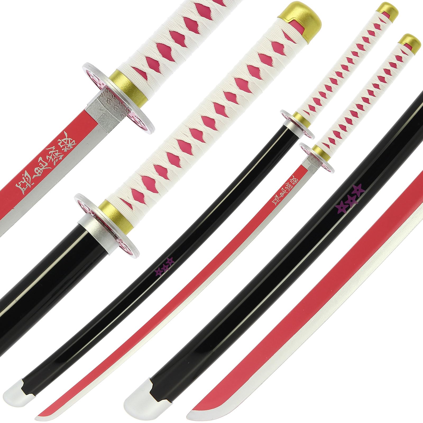 Bamboo Anime Katana Wooden Sword Prop Cosplay Katana Toy with Sheath 100cm (Tsuyury - Pink v2)